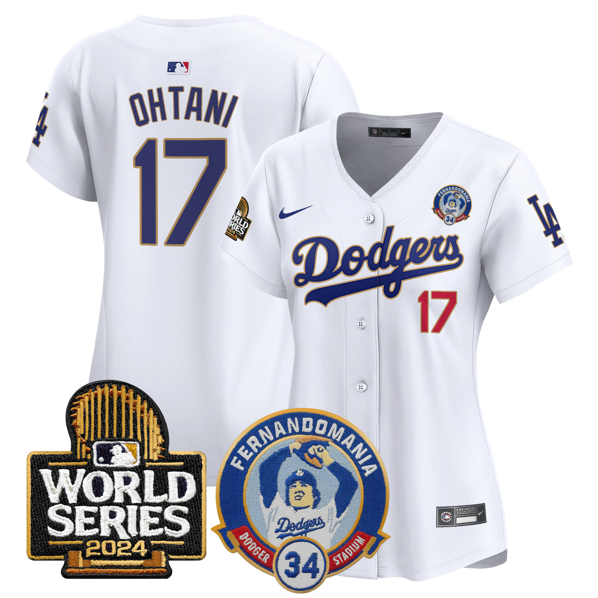 Shohei Ohtani Women's Los Angeles Dodgers Fernando Valenzuela & 2024 World Series Patch Vapor Premier Limited White Jersey - All Stitched