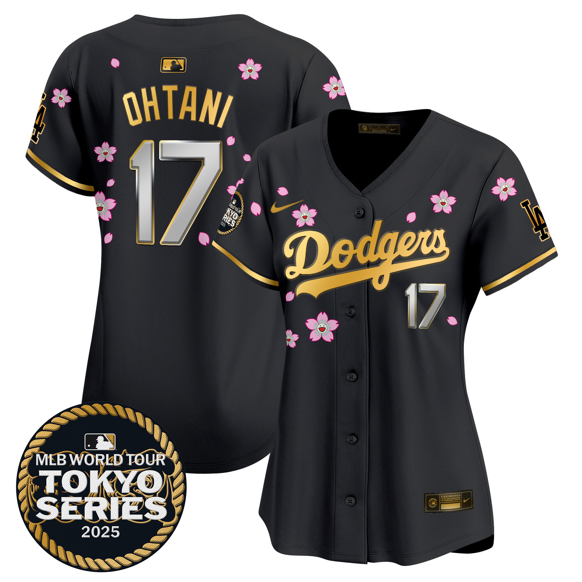 Shohei Ohtani Women's Los Angeles Dodgers Tokyo Series 2025 Gold Trim Vapor Premier Limited Black Gold Jersey V2 - Stitched