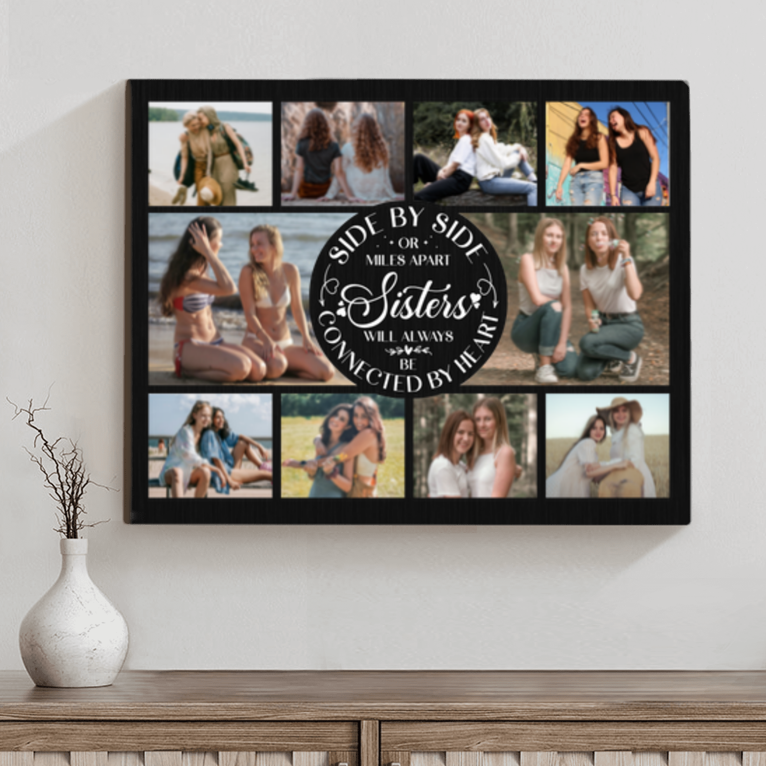 Sisters Side By Side Memories Photo Collage Canvas, Presents For Sisters Apart, Personalized Long Distance Sister Gift, Custom Gift To Stay Connected