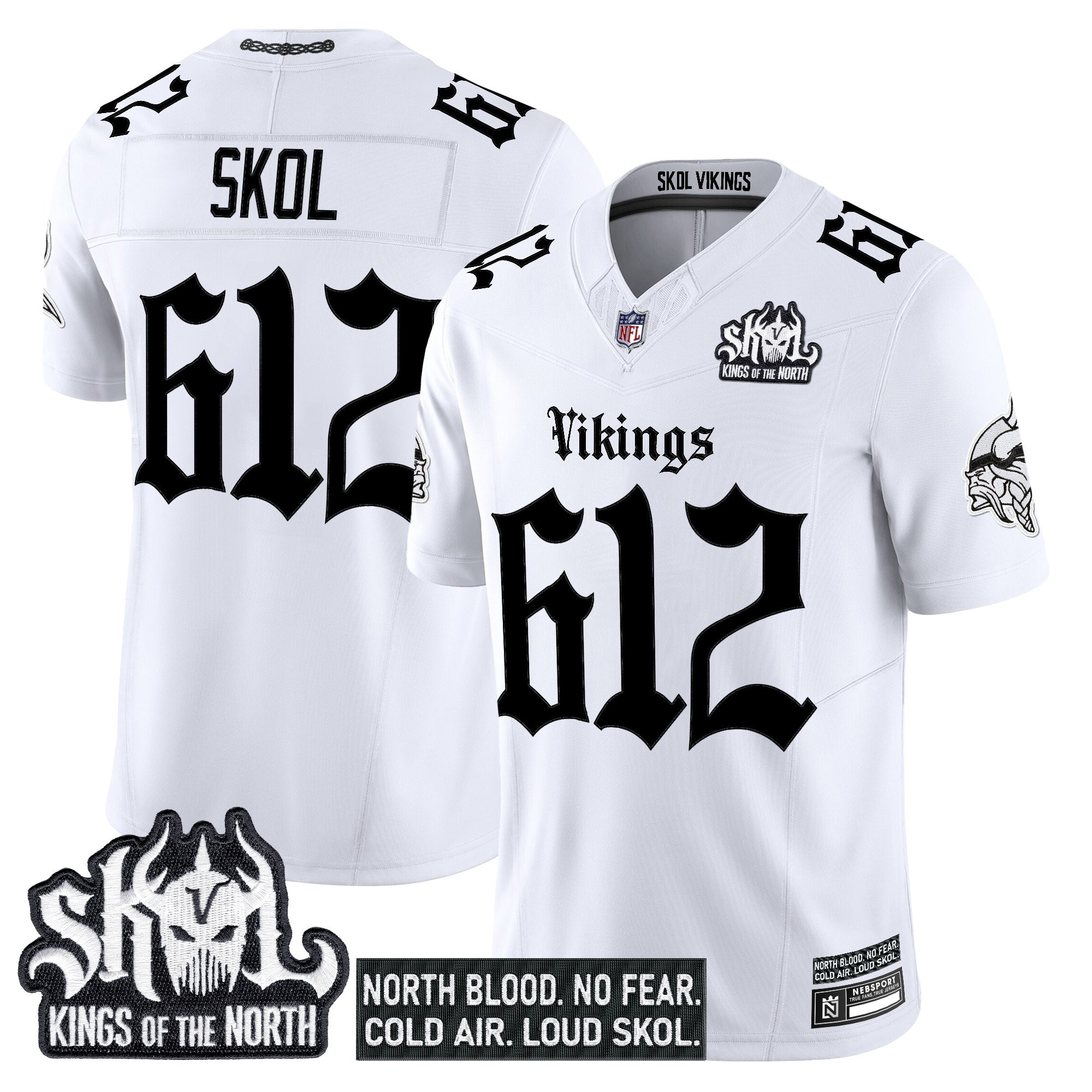 Skol 612 Men's Minnesota Vikings 'Gothic Norseblood Edition' Vapor Limited White Jersey - All Stitched
