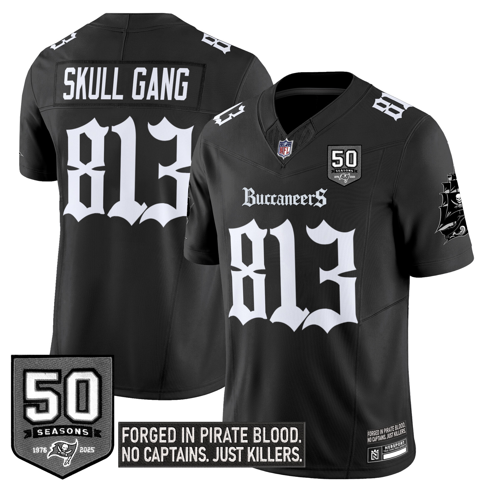 Skull Gang 813 Men's Tampa Bay Buccaneers 'Gothic Pirate Shadows Edition' Limited Black Jersey - All Stitched