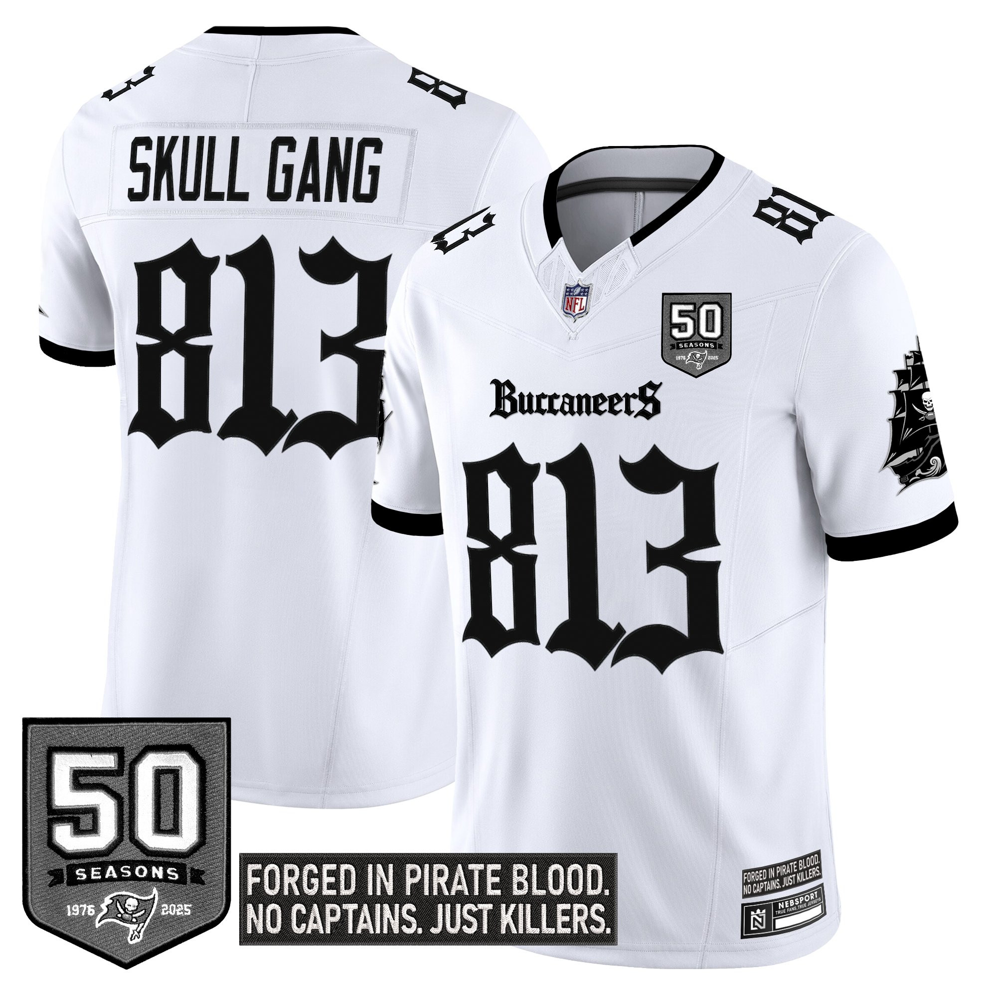 Skull Gang 813 Men's Tampa Bay Buccaneers 'Gothic Pirate Shadows Edition' Limited White Jersey - All Stitched