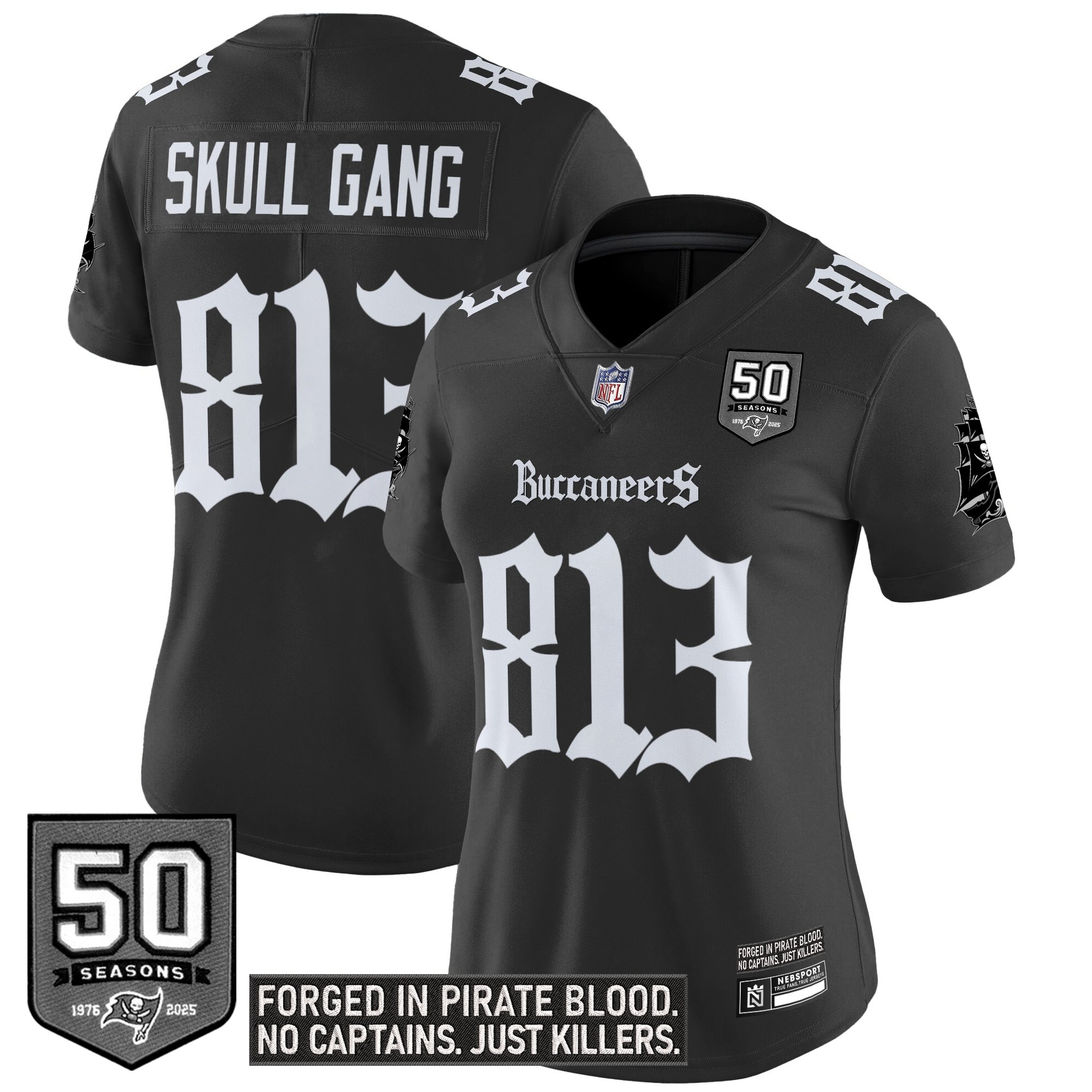 Skull Gang 813 Women's Tampa Bay Buccaneers 'Gothic Pirate Shadows Edition' Vapor Limited Black Jersey - All Stitched