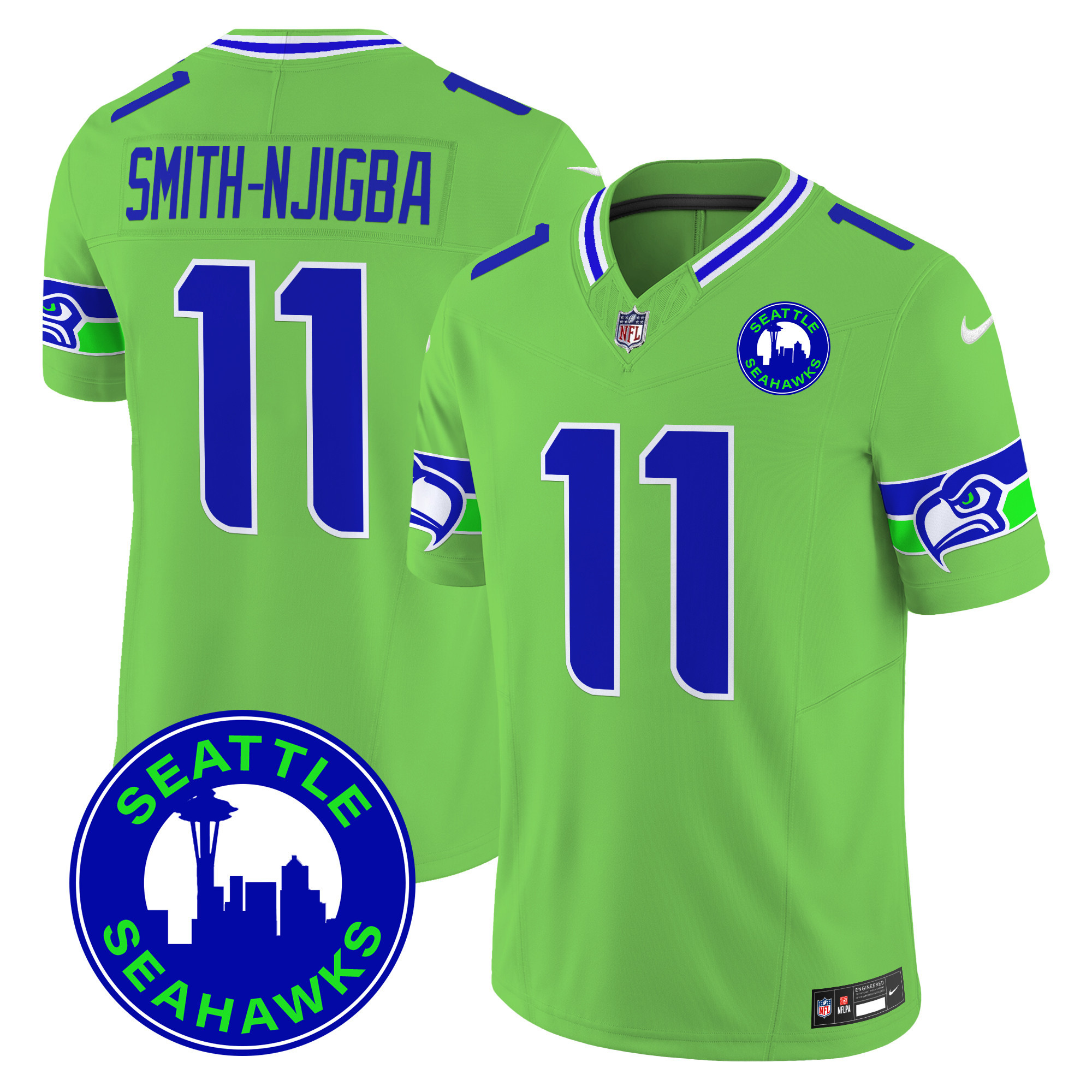 Smith-Njigba Men's Seattle Seahawks 2024 Seattle City Patch Vapor Limited Green Jersey - All Stitched