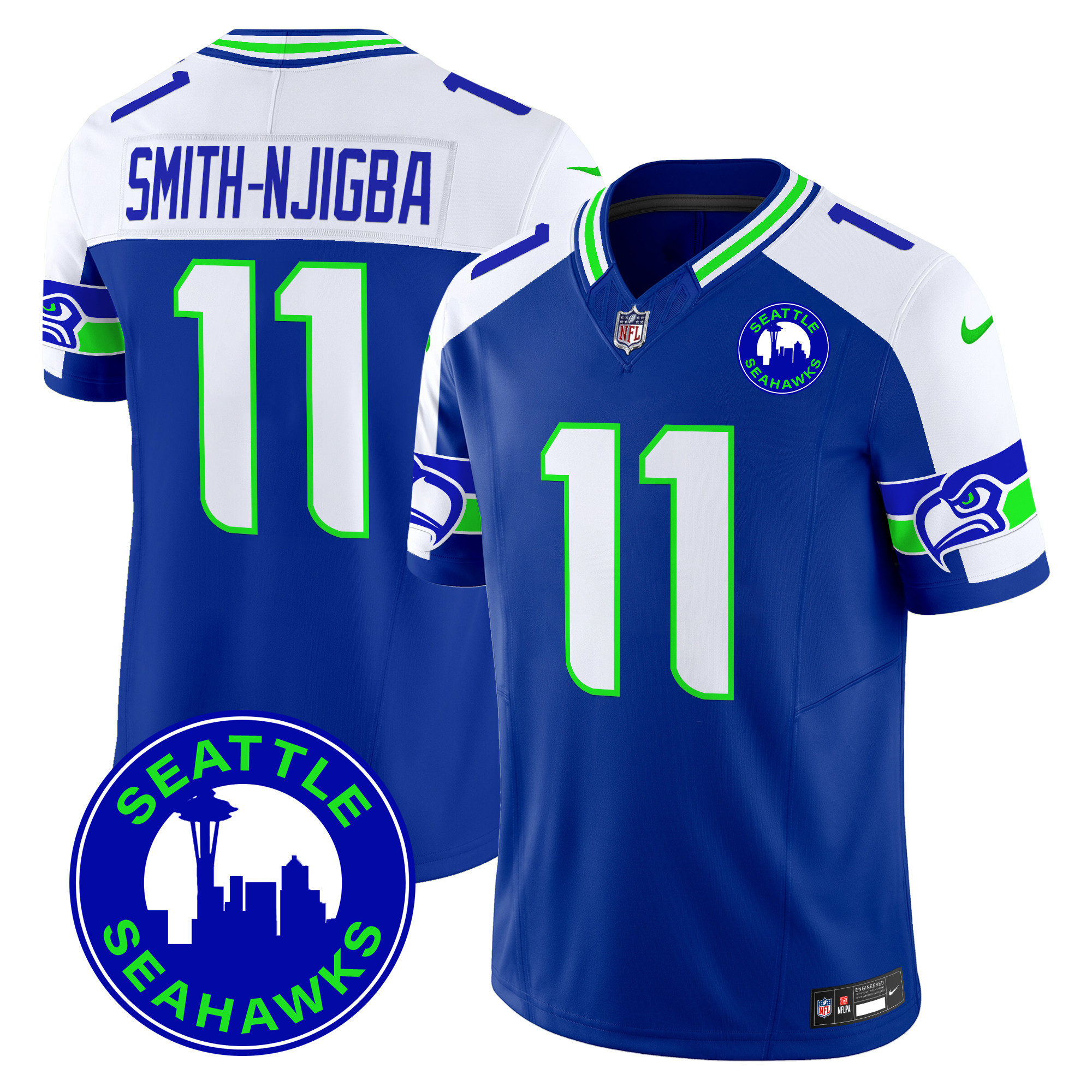 Smith-Njigba Men's Seattle Seahawks 2024 Seattle City Patch Vapor Limited Royal Alternate Jersey - All Stitched
