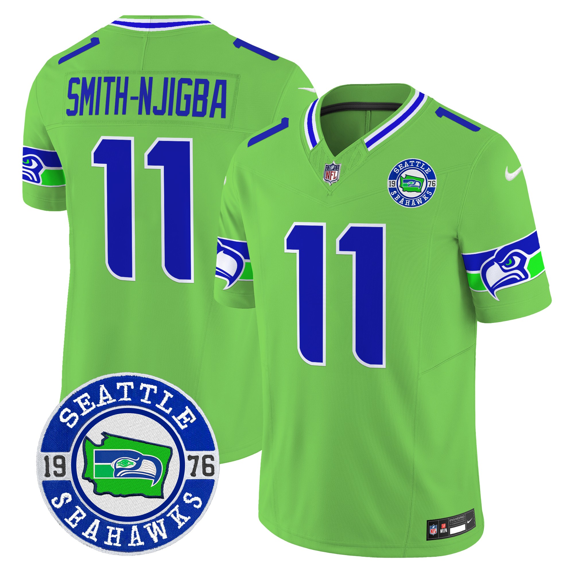 Smith-Njigba Men's Seattle Seahawks 2024 Seattle Est. 1976 Patch Vapor Limited Green Jersey - All Stitched