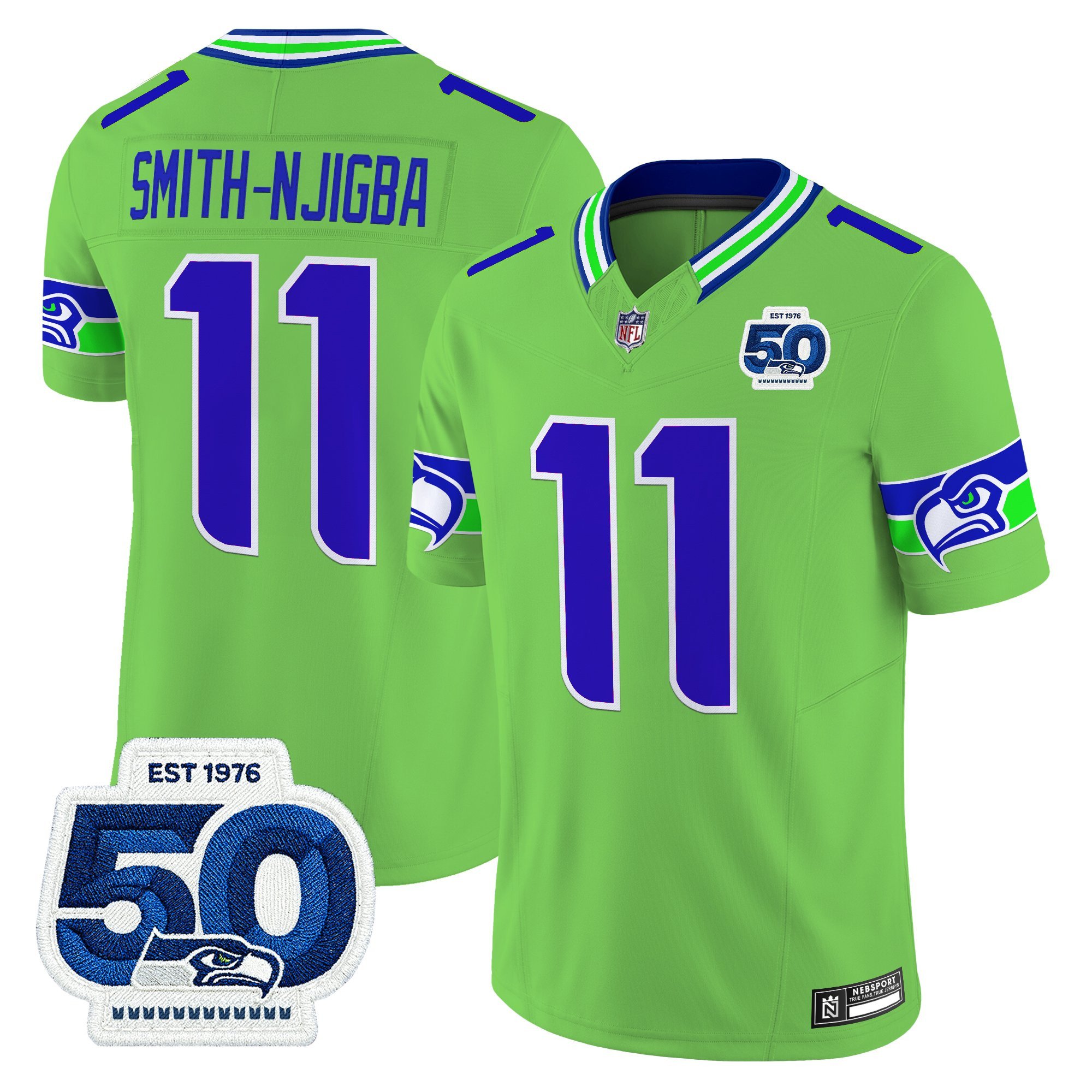 Smith-Njigba Men's Seattle Seahawks 50th Anniversary Patch Vapor Limited Green Jersey - All Stitched