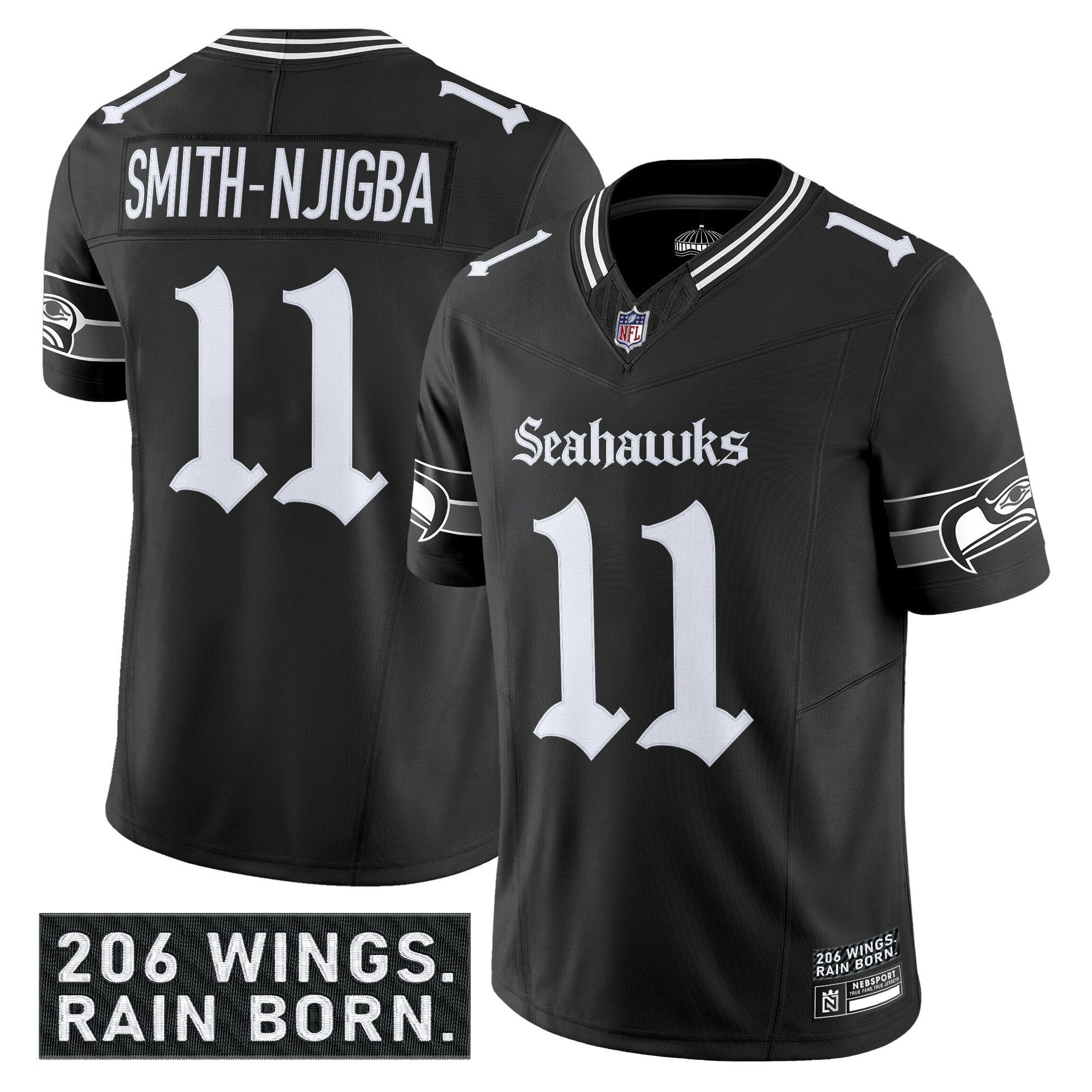 Smith-Njigba Men's Seattle Seahawks 'Gothic Rain City Shadows Edition' Vapor Limited Black Jersey - All Stitched