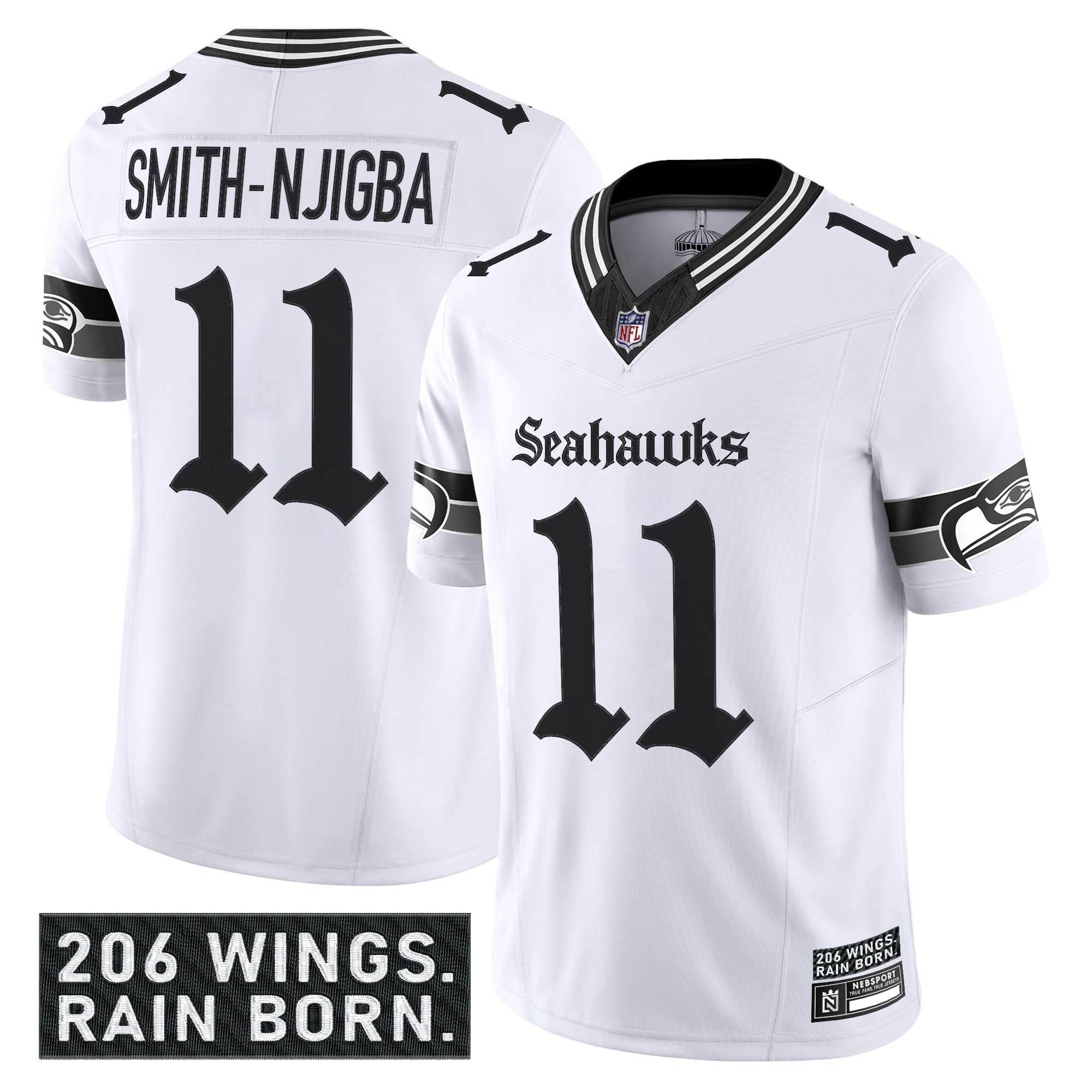 Smith-Njigba Men's Seattle Seahawks 'Gothic Rain City Shadows Edition' Vapor Limited White Jersey - All Stitched