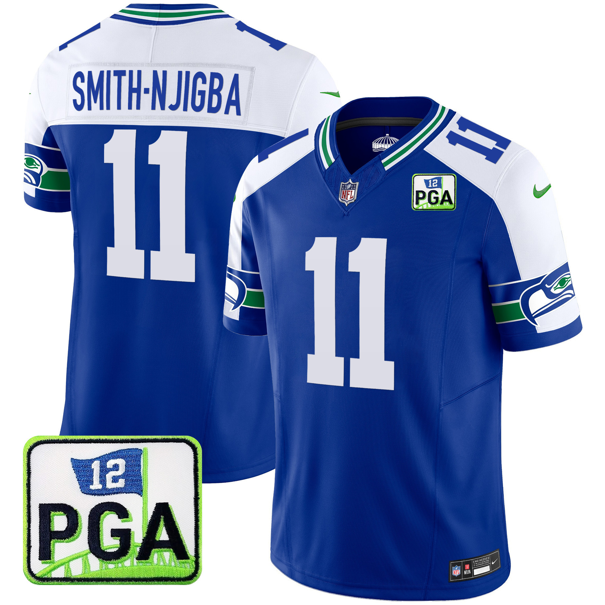 Smith-Njigba Men's Seattle Seahawks PGA Patch Vapor Limited Royal Alternate Jersey - All Stitched