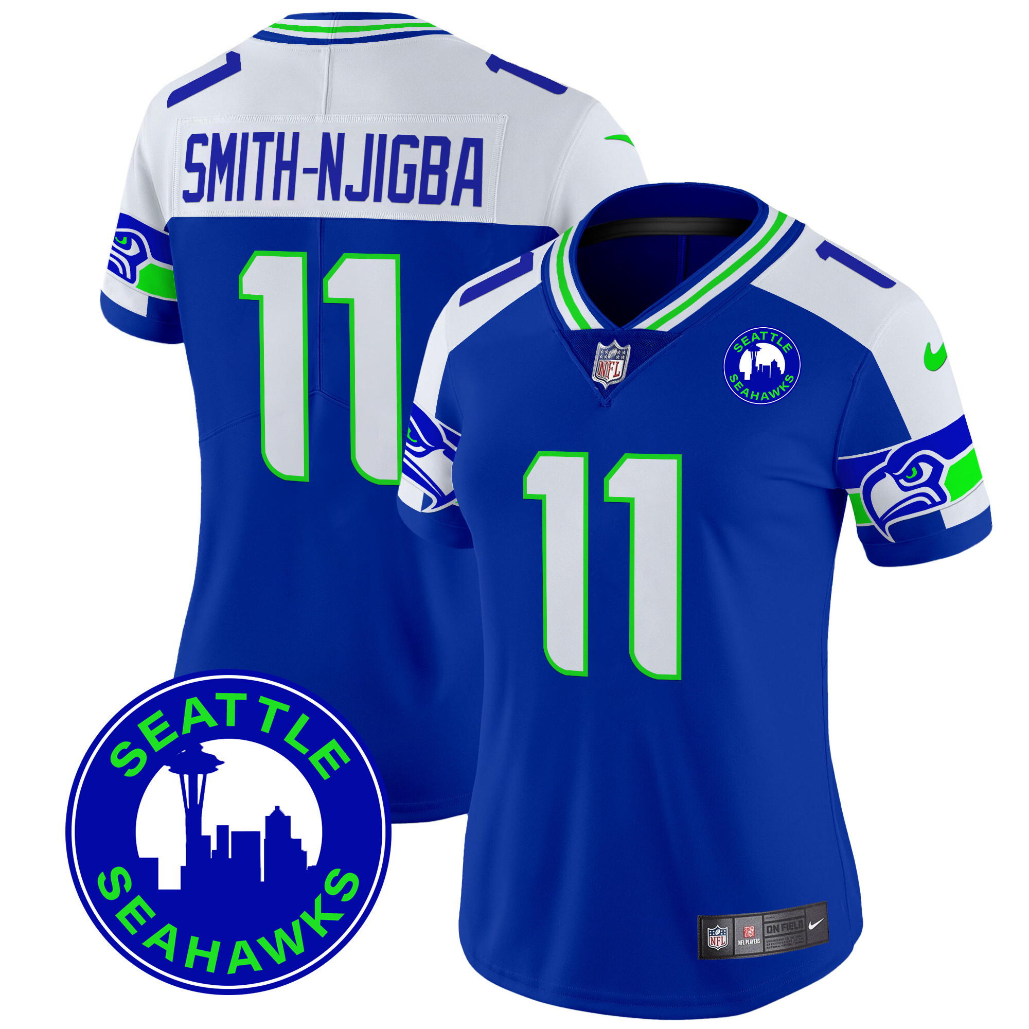 Smith-Njigba Women's Seattle Seahawks 2024 Seattle City Patch Vapor Limited Royal Alternate Jersey - All Stitched