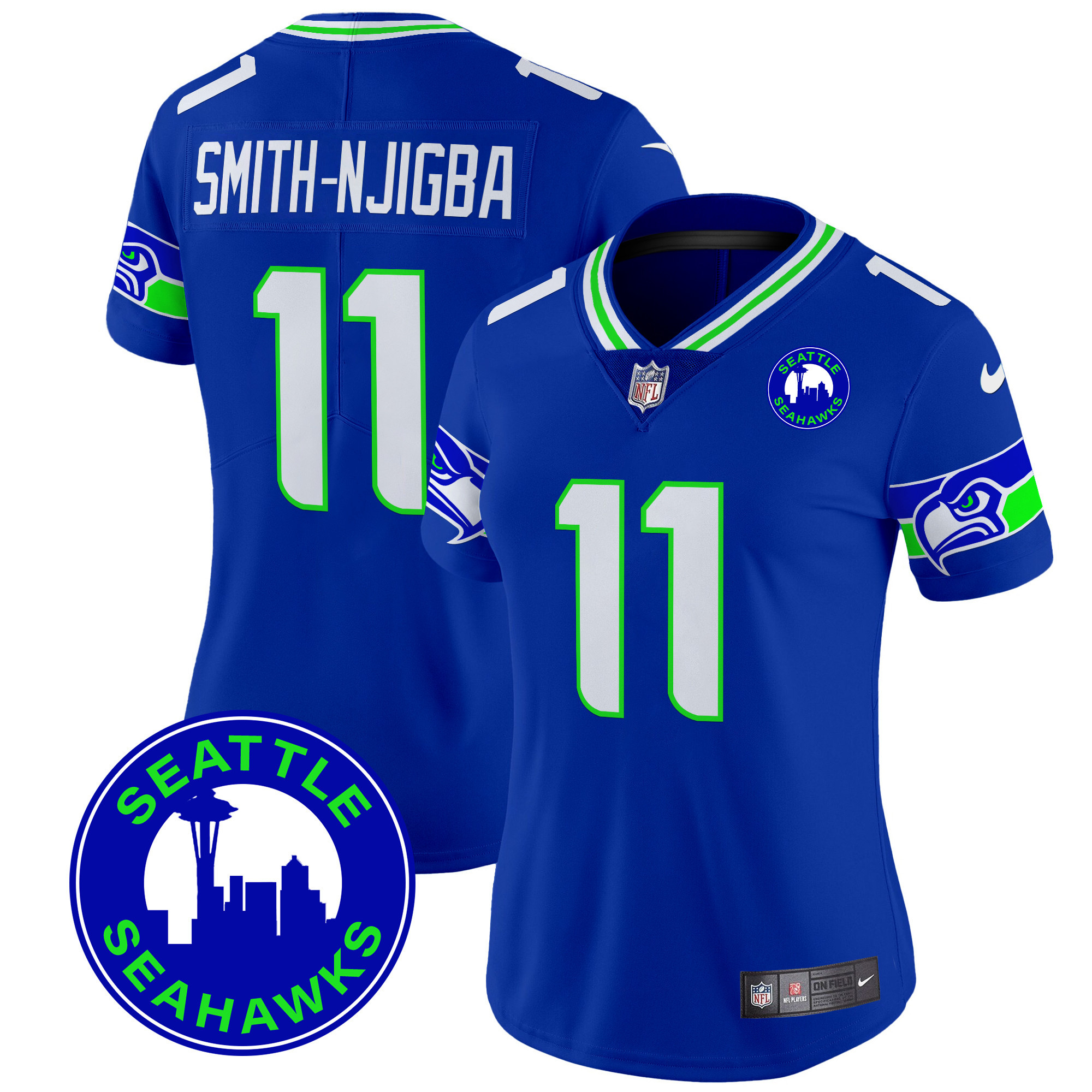 Smith-Njigba Women's Seattle Seahawks 2024 Seattle City Patch Vapor Limited Royal Jersey - All Stitched