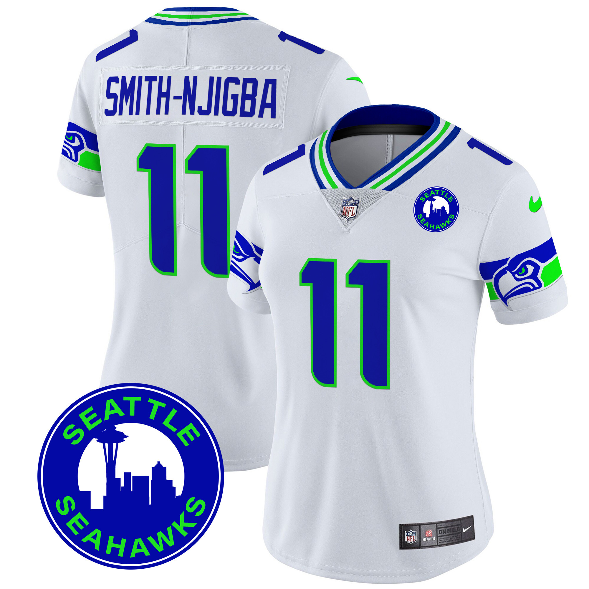 Smith-Njigba Women's Seattle Seahawks 2024 Seattle City Patch Vapor Limited White Jersey - All Stitched