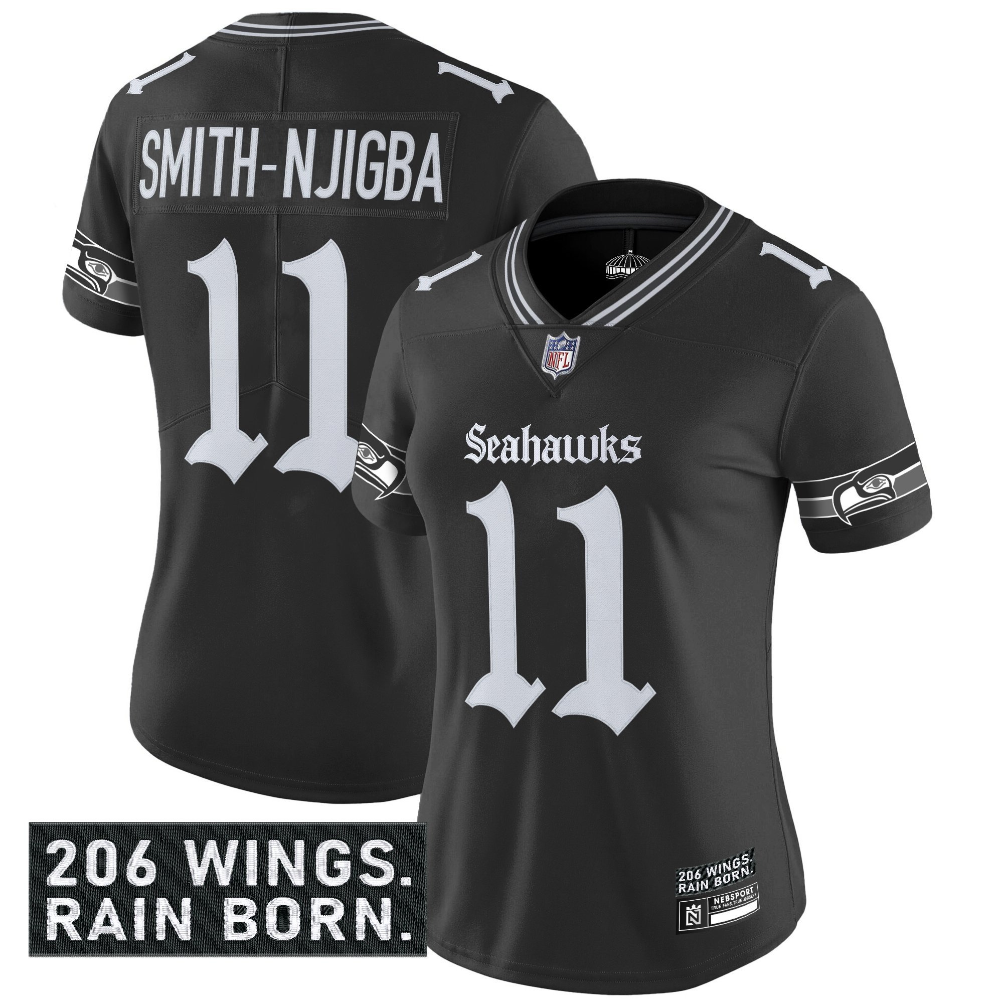 Smith-Njigba Women's Seattle Seahawks 'Gothic Rain City Shadows Edition' Vapor Limited Black Jersey - All Stitched