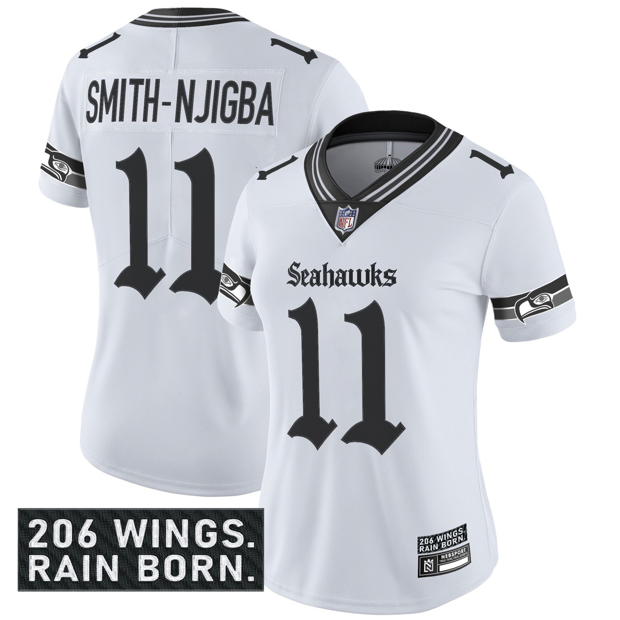 Smith-Njigba Women's Seattle Seahawks 'Gothic Rain City Shadows Edition' Vapor Limited White Jersey - All Stitched