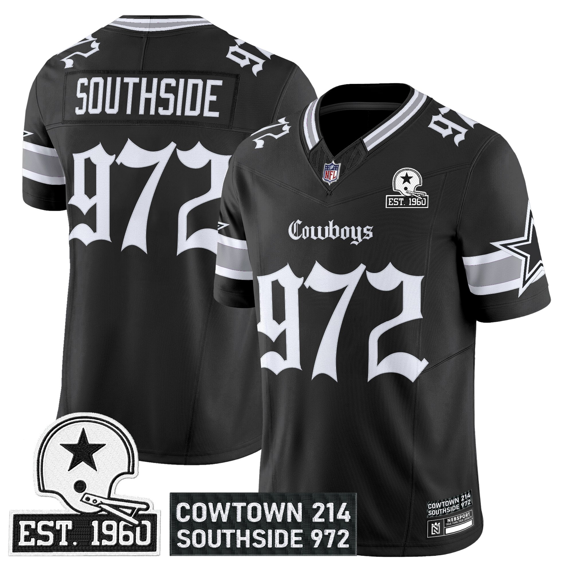 Southside 972 Men's Dallas Cowboys 'Gothic Lone Star Edition' Vapor Limited Black Jersey - All Stitched