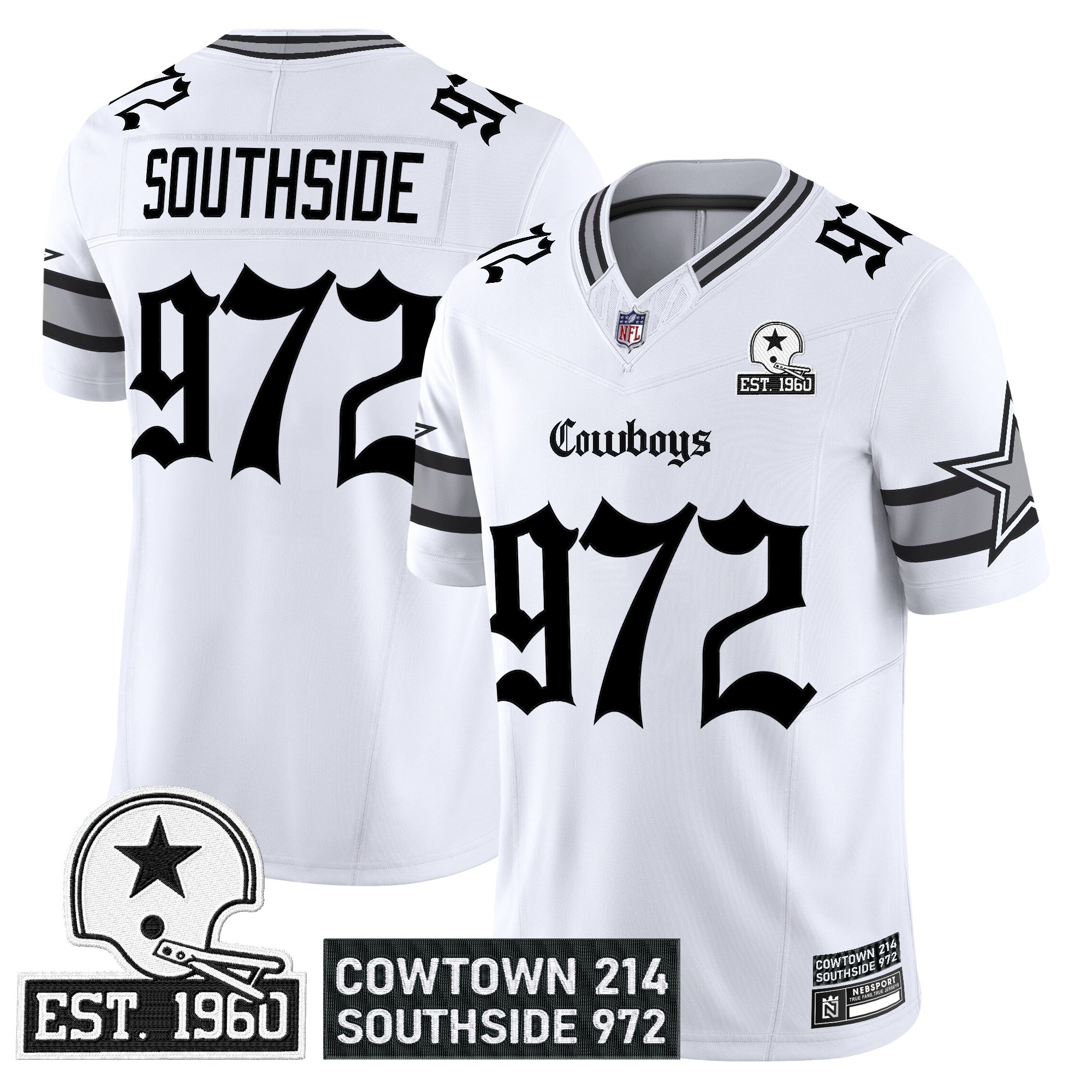 Southside 972 Men's Dallas Cowboys 'Gothic Lone Star Edition' Vapor Limited White Jersey - All Stitched