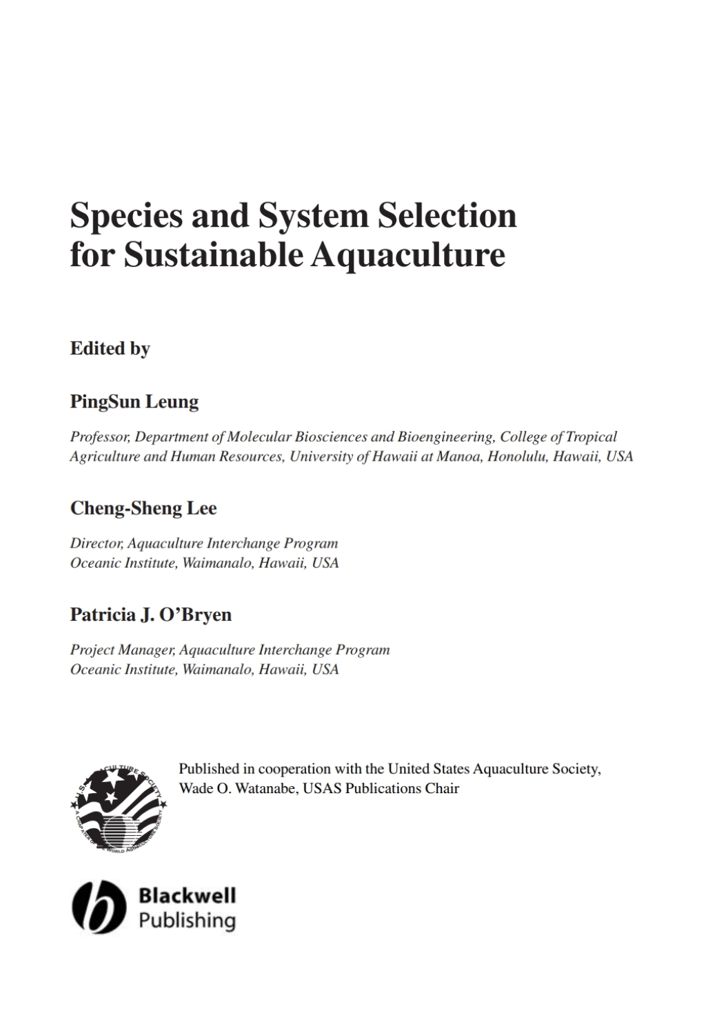 Species and System Selection for Sustainable Aquaculture 1st Edition â ...