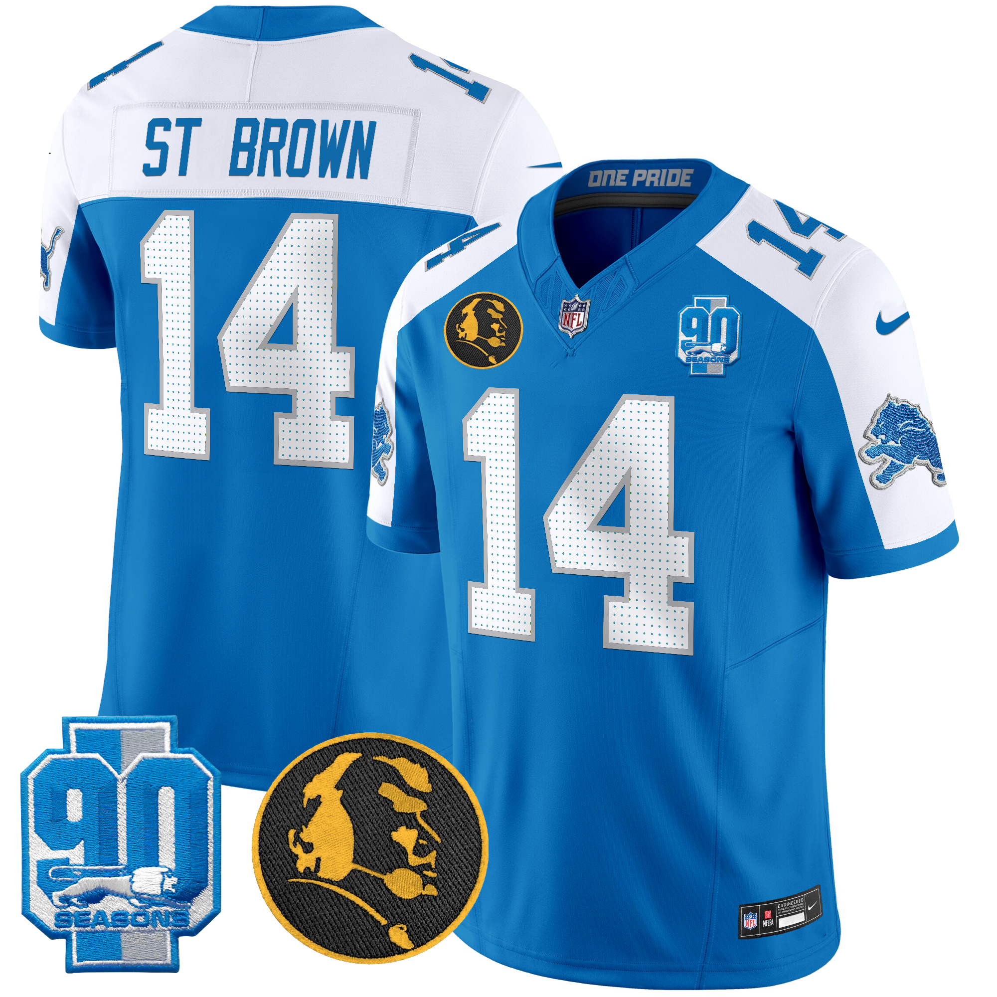 St. Brown Men's Detroit Lions 2024 90th & John Madden Patch Vapor Limited Blue Alternate Jersey - All Stitched