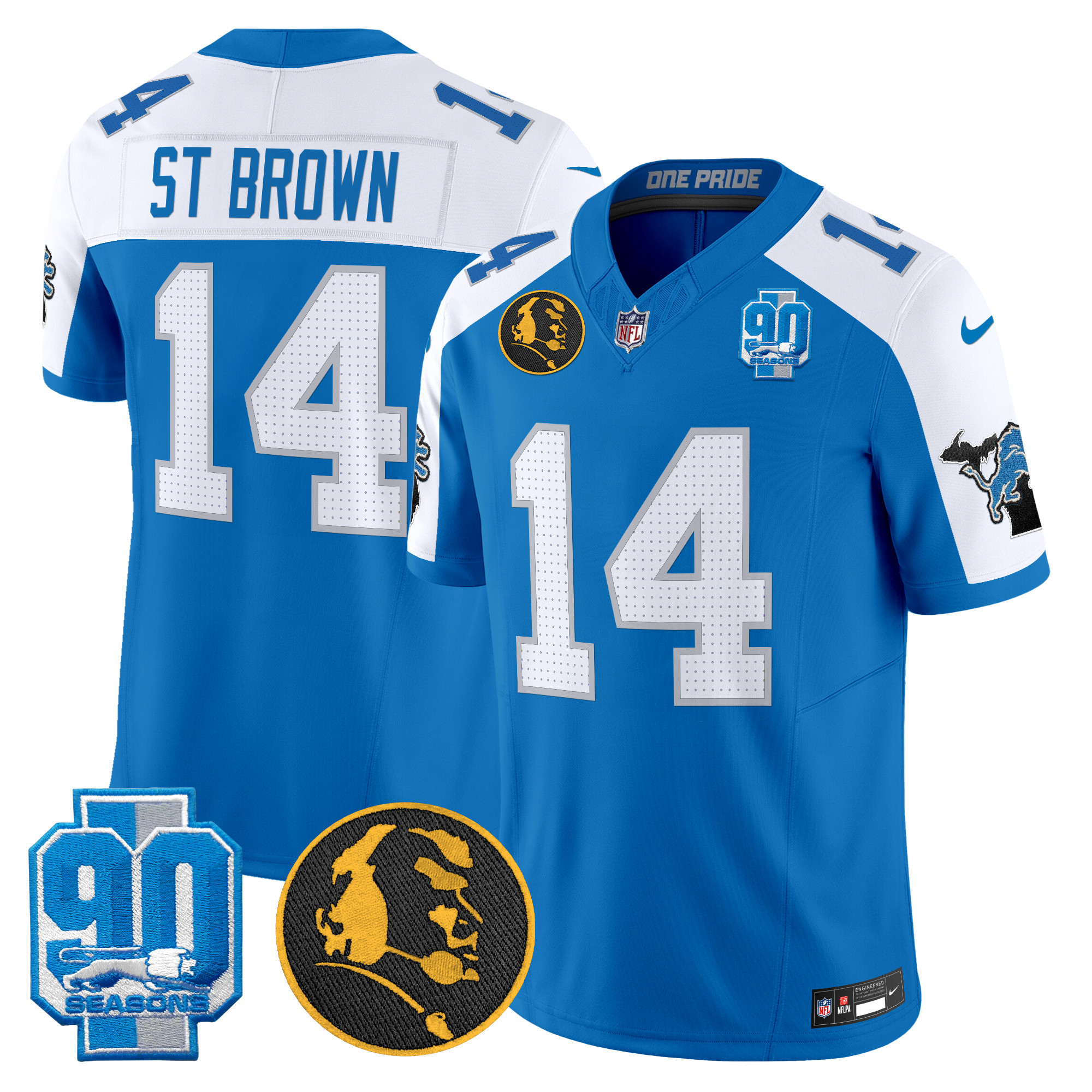 St. Brown Men's Detroit Lions 2024 90th & John Madden Patch Vapor Limited Blue Alternate Jersey - All Stitched