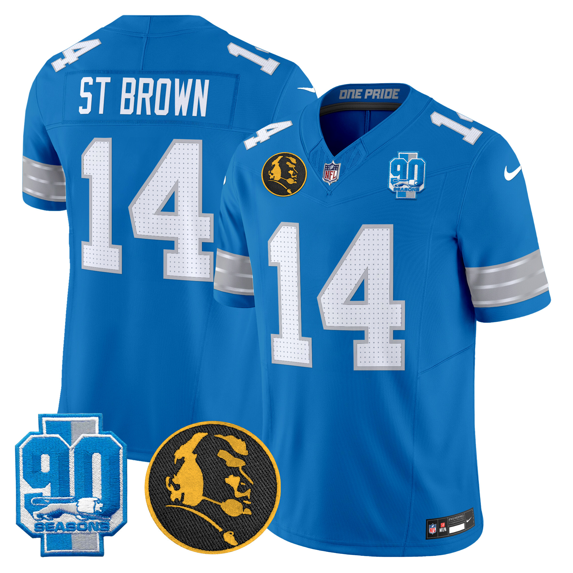 St. Brown Men's Detroit Lions 2024 90th & John Madden Patch Vapor Limited Blue Jersey - All Stitched