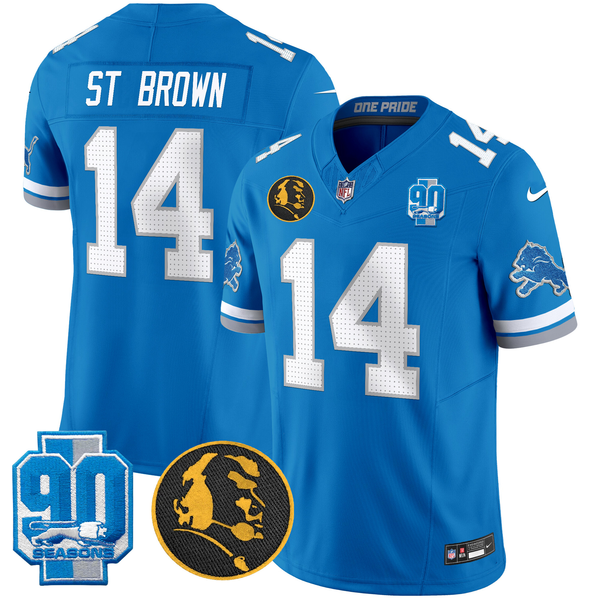 St. Brown Men's Detroit Lions 2024 90th & John Madden Patch Vapor Limited Blue Jersey - All Stitched