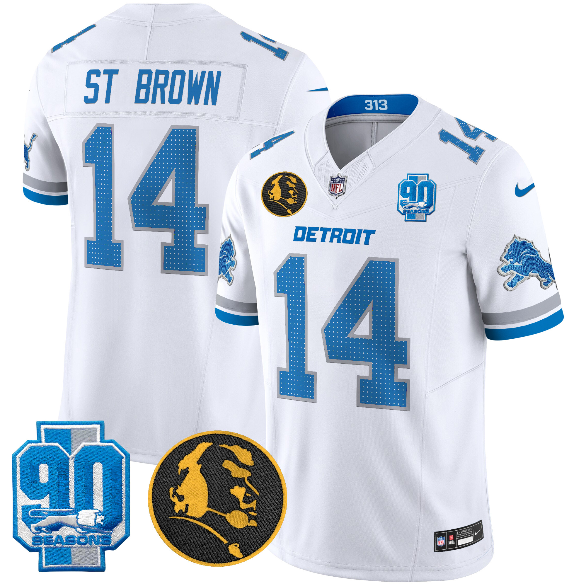 St. Brown Men's Detroit Lions 2024 90th & John Madden Patch Vapor Limited White Jersey - All Stitched