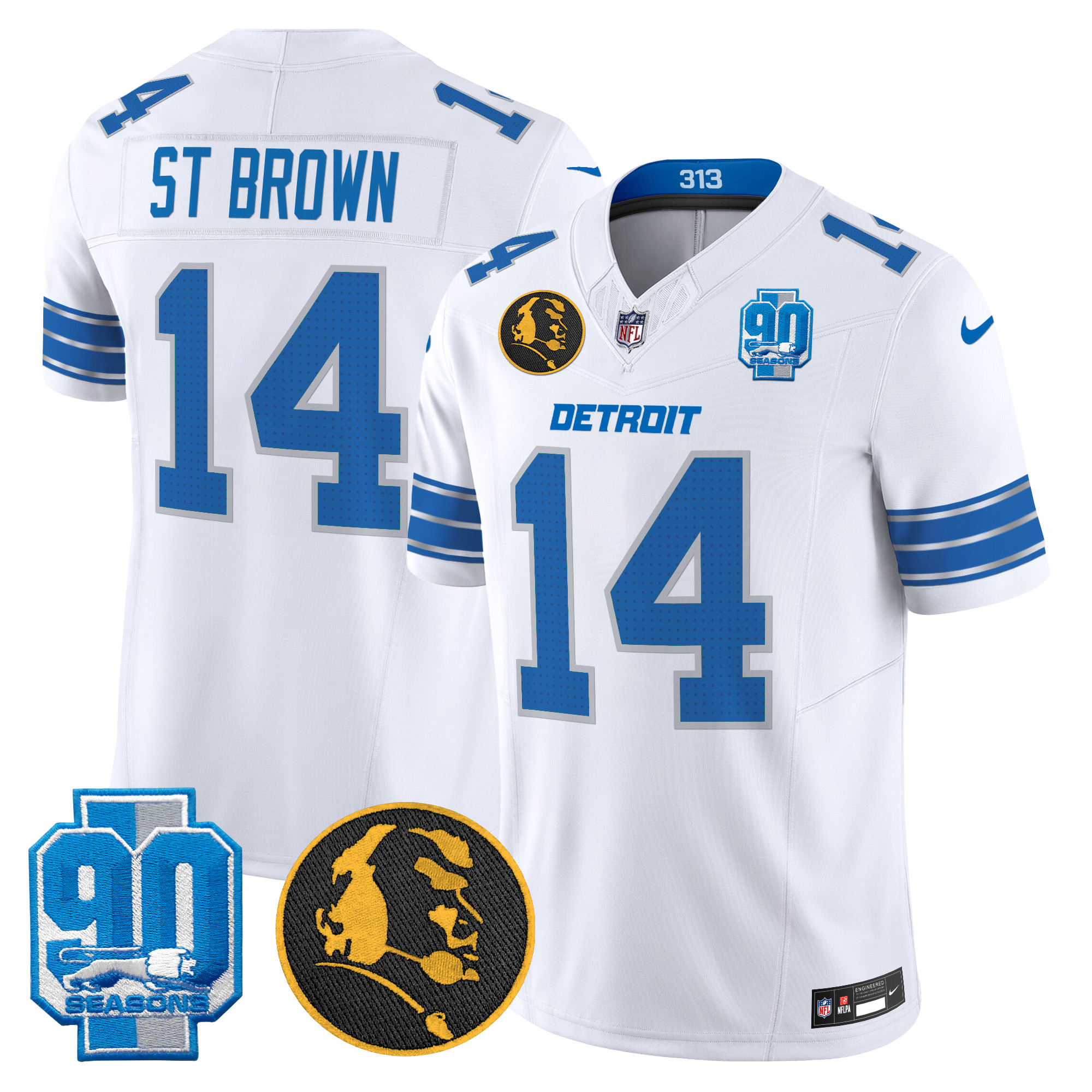 St. Brown Men's Detroit Lions 2024 90th & John Madden Patch Vapor Limited White Jersey - All Stitched
