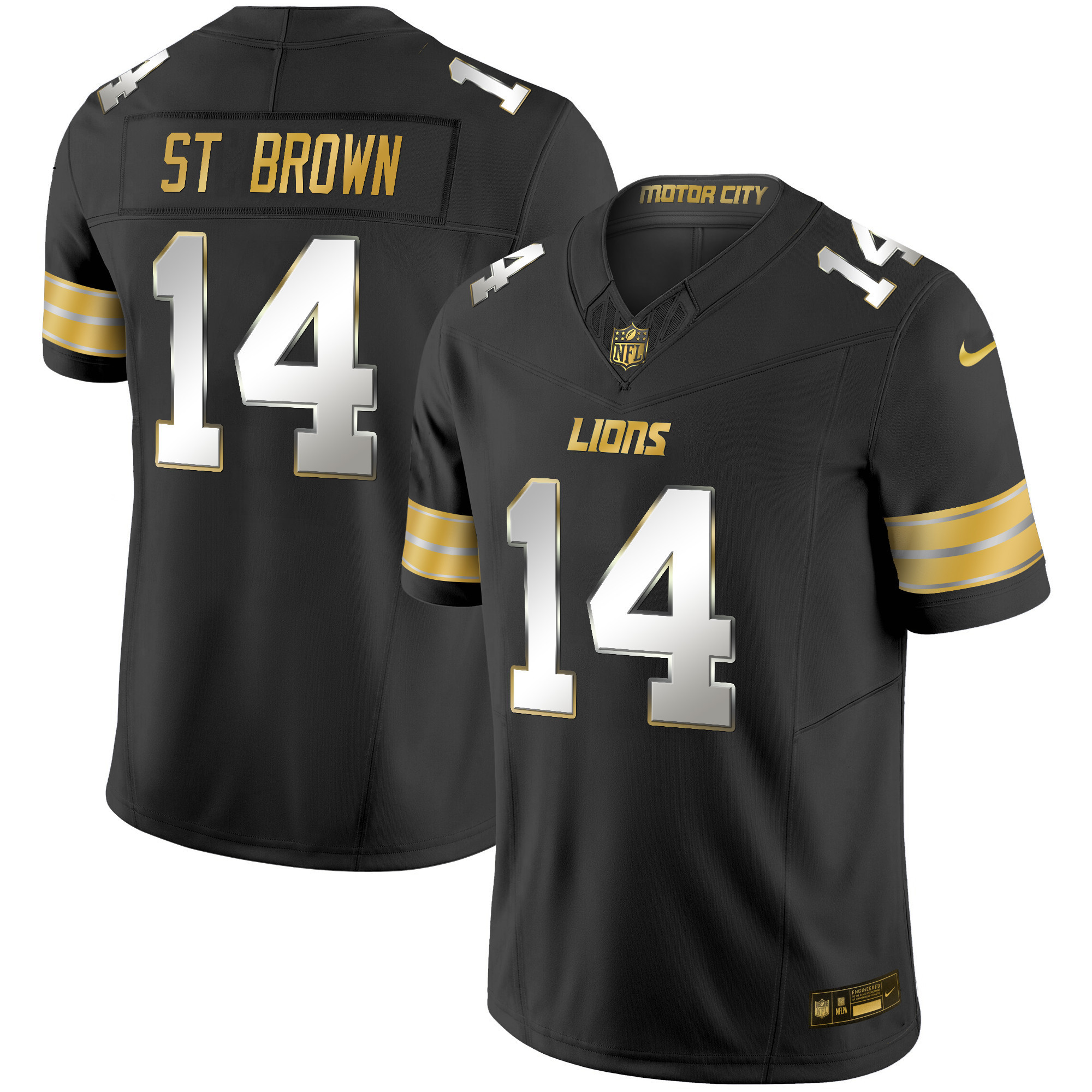 St. Brown Men's Detroit Lions 2024 Gold Vapor Limited Black Limited Jersey - All Stitched