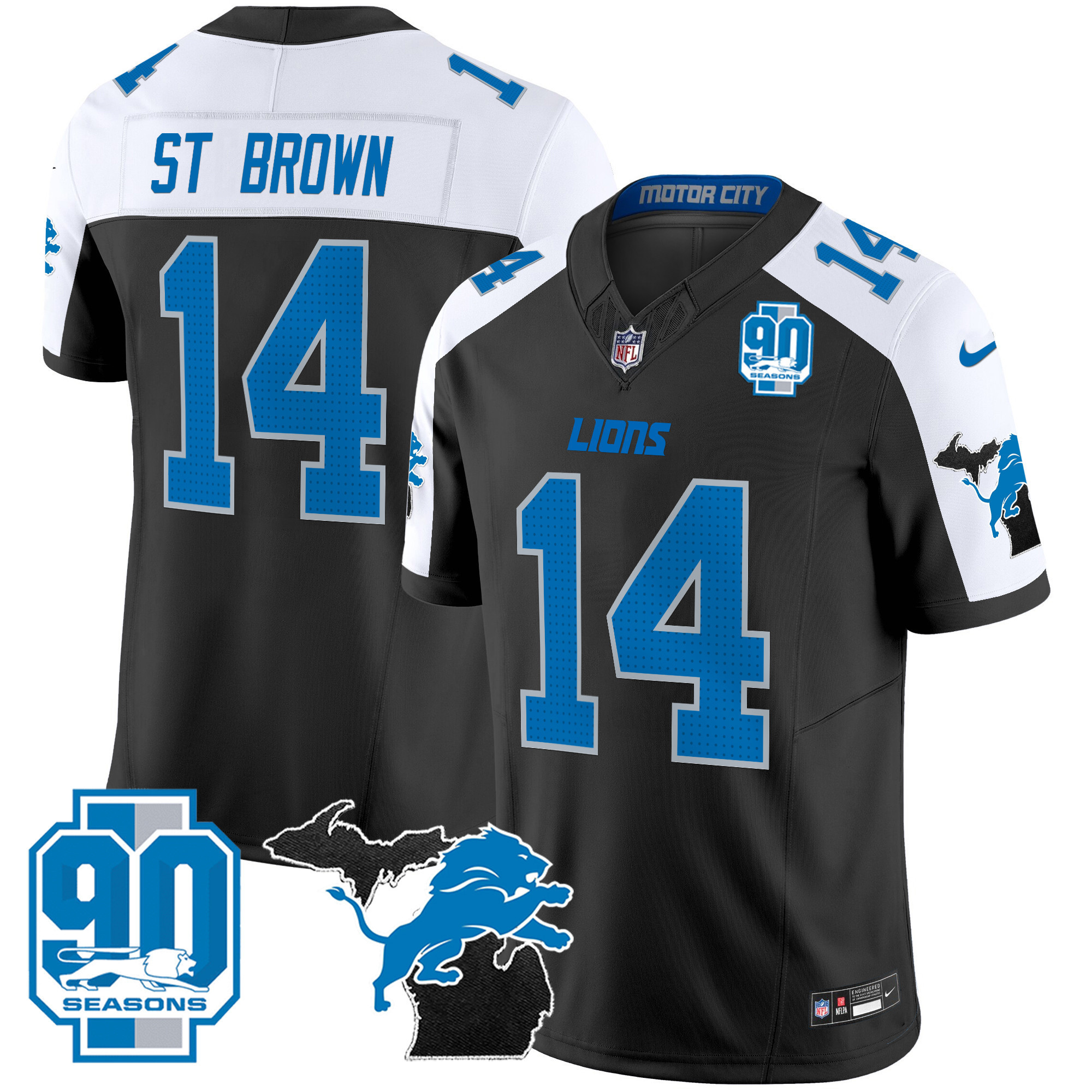 St. Brown Men's Detroit Lions 2024 Michigan & 90th Year Patch Vapor Alternate Jersey - All Stitched