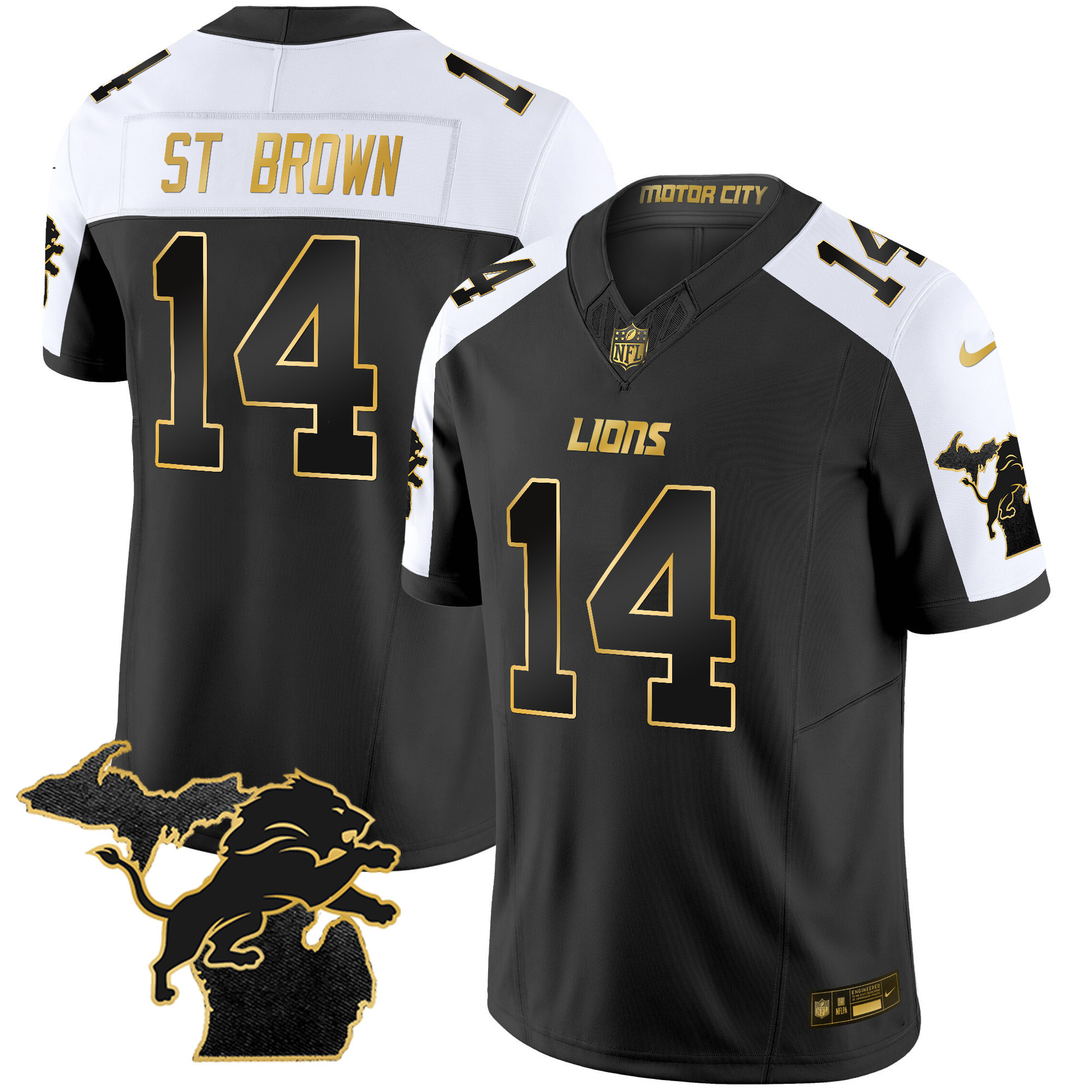 St. Brown Men's Detroit Lions 2024 Michigan Patch Gold Vapor Alternate Jersey - All Stitched