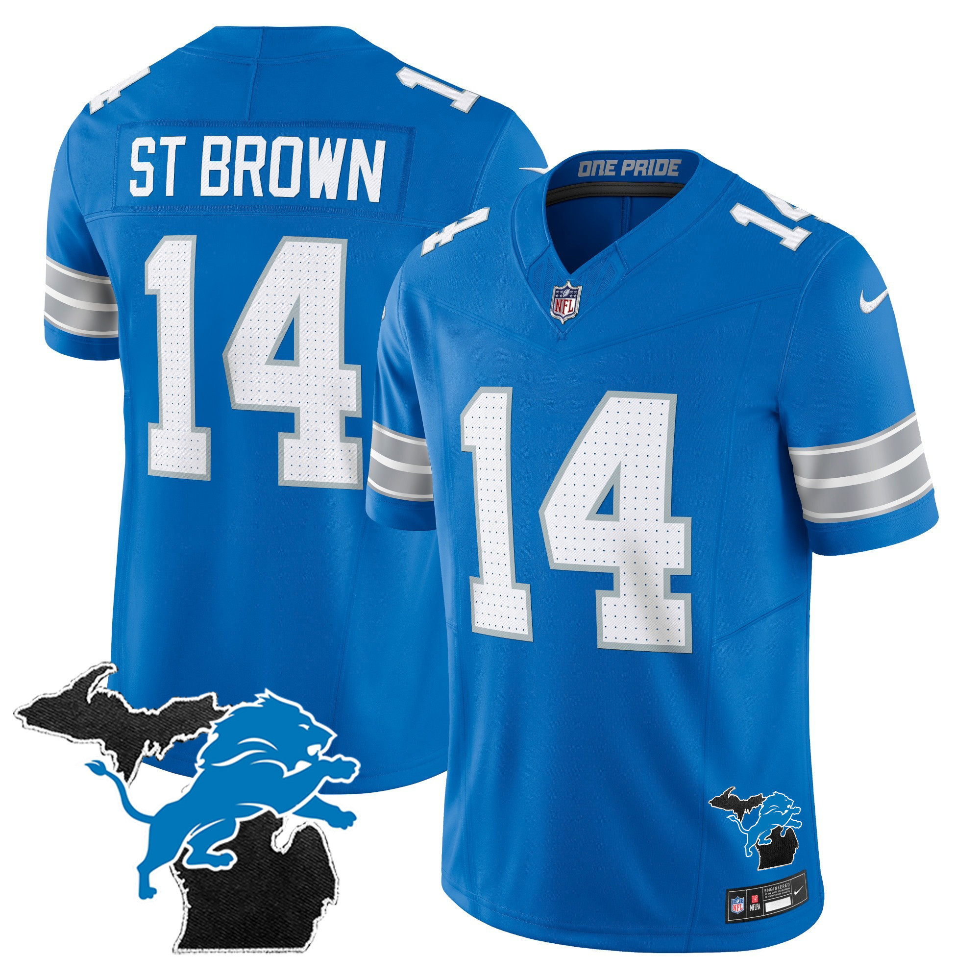 St. Brown Men's Detroit Lions 2024 Michigan Patch Vapor Limited Blue Jersey - All Stitched