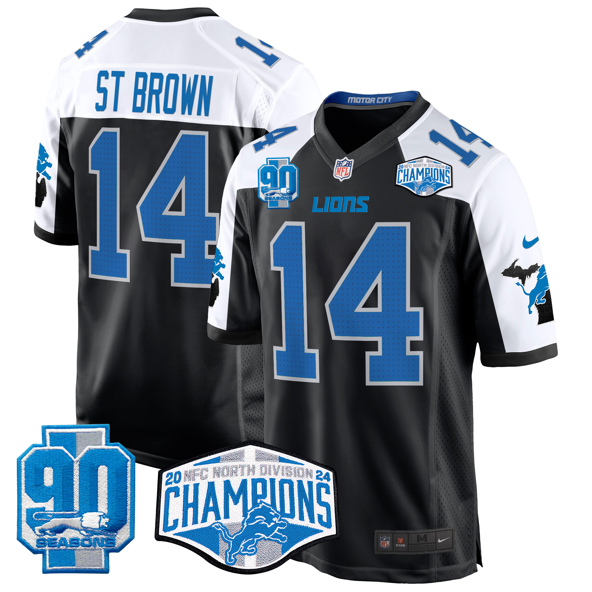 St. Brown Men's Detroit Lions 2024 NFC North Division Champions Patch Game Black Alternate Jersey - All Stitched