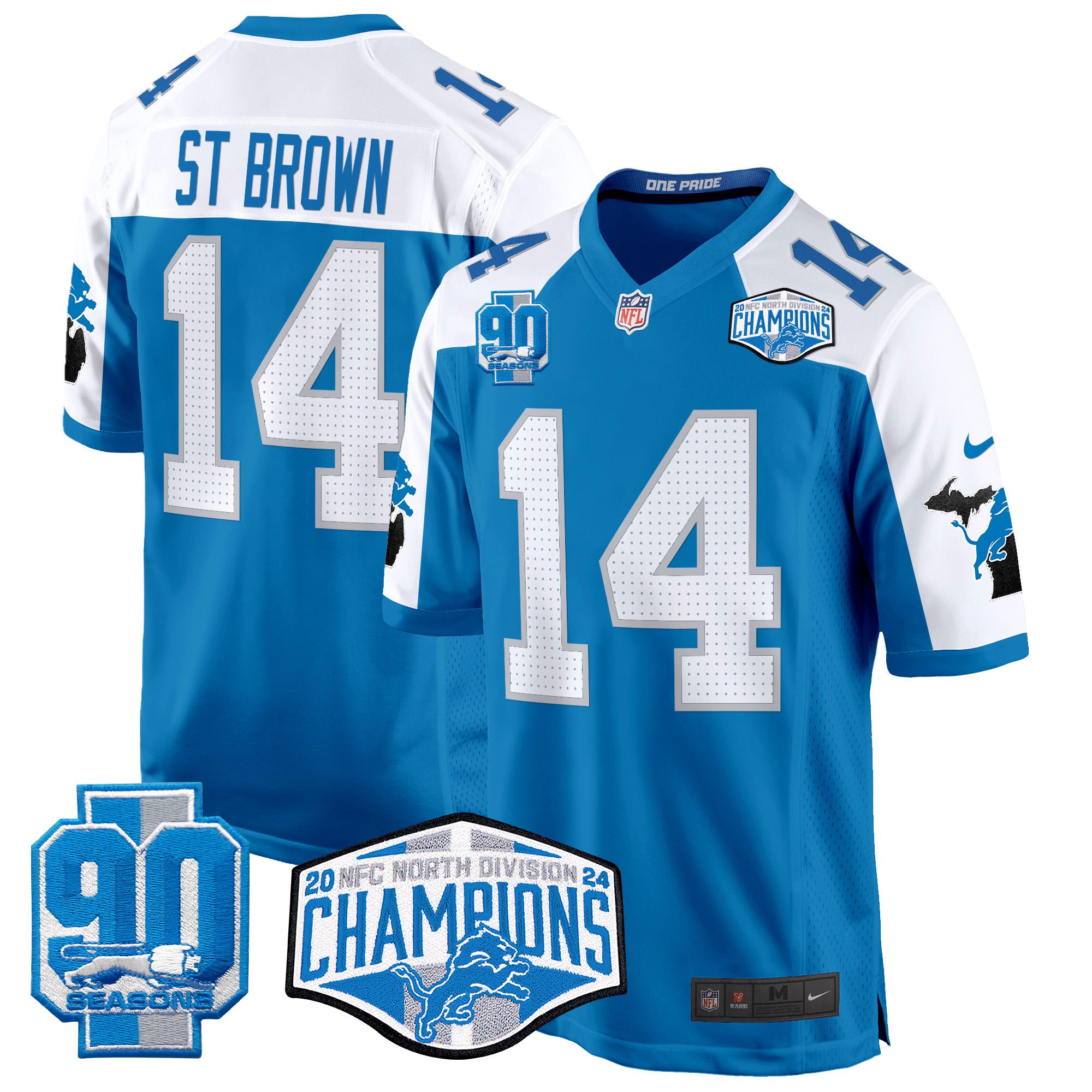 St. Brown Men's Detroit Lions 2024 NFC North Division Champions Patch Game Blue Alternate Jersey - All Stitched
