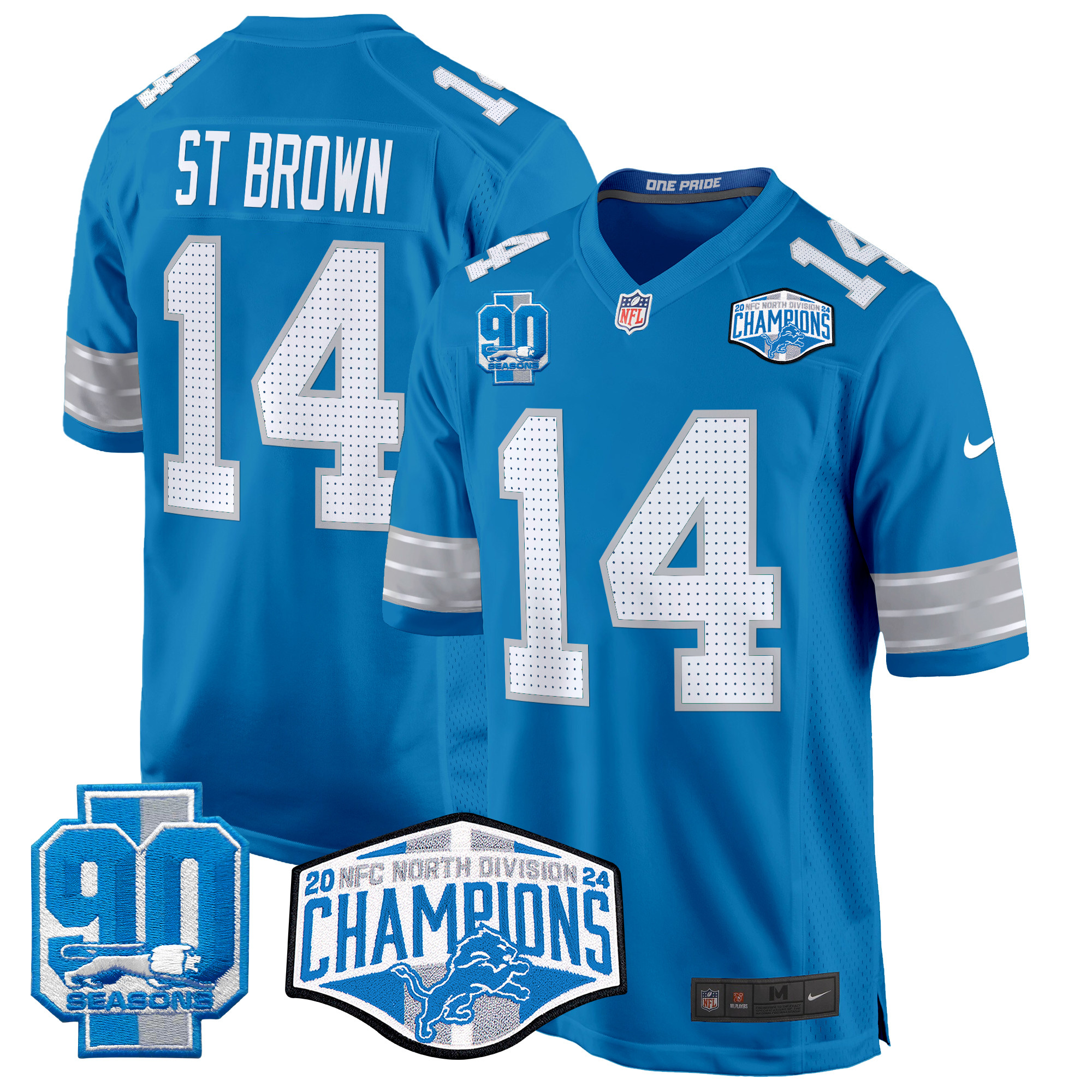 St. Brown Men's Detroit Lions 2024 NFC North Division Champions Patch Game Blue Jersey - All Stitched