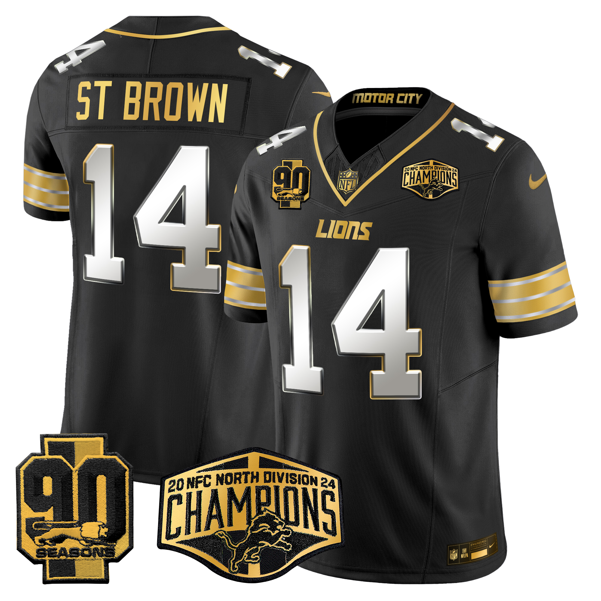 St. Brown Men's Detroit Lions 2024 NFC North Division Champions Patch Gold Vapor Limited Black Limited Jersey - All Stitched