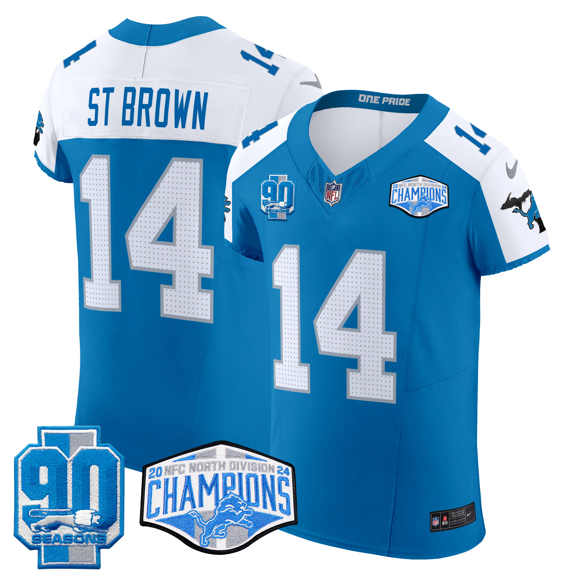 St. Brown Men's Detroit Lions 2024 NFC North Division Champions Patch Vapor Elite Blue Alternate Jersey - All Stitched