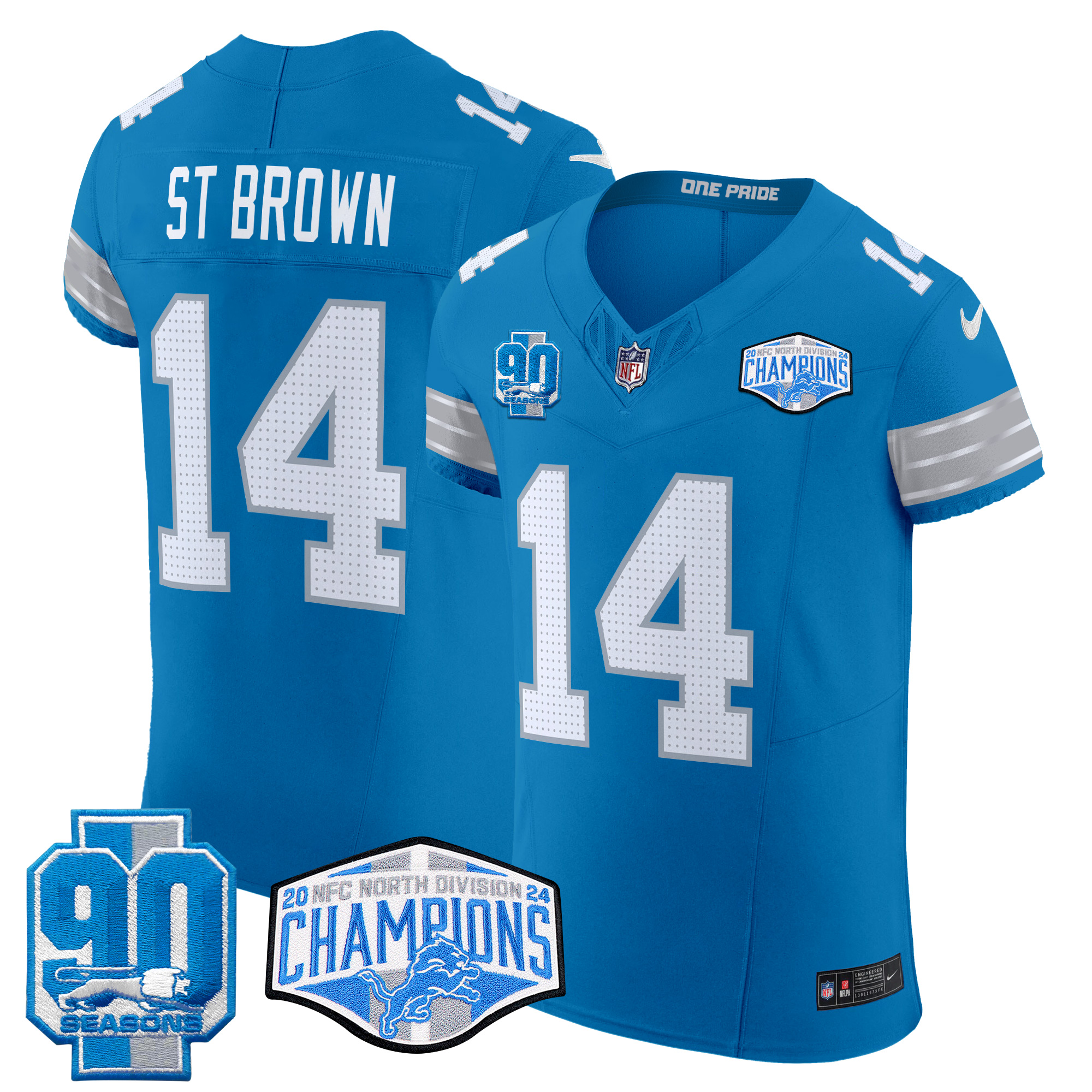 St. Brown Men's Detroit Lions 2024 NFC North Division Champions Patch Vapor Elite Blue Jersey - All Stitched