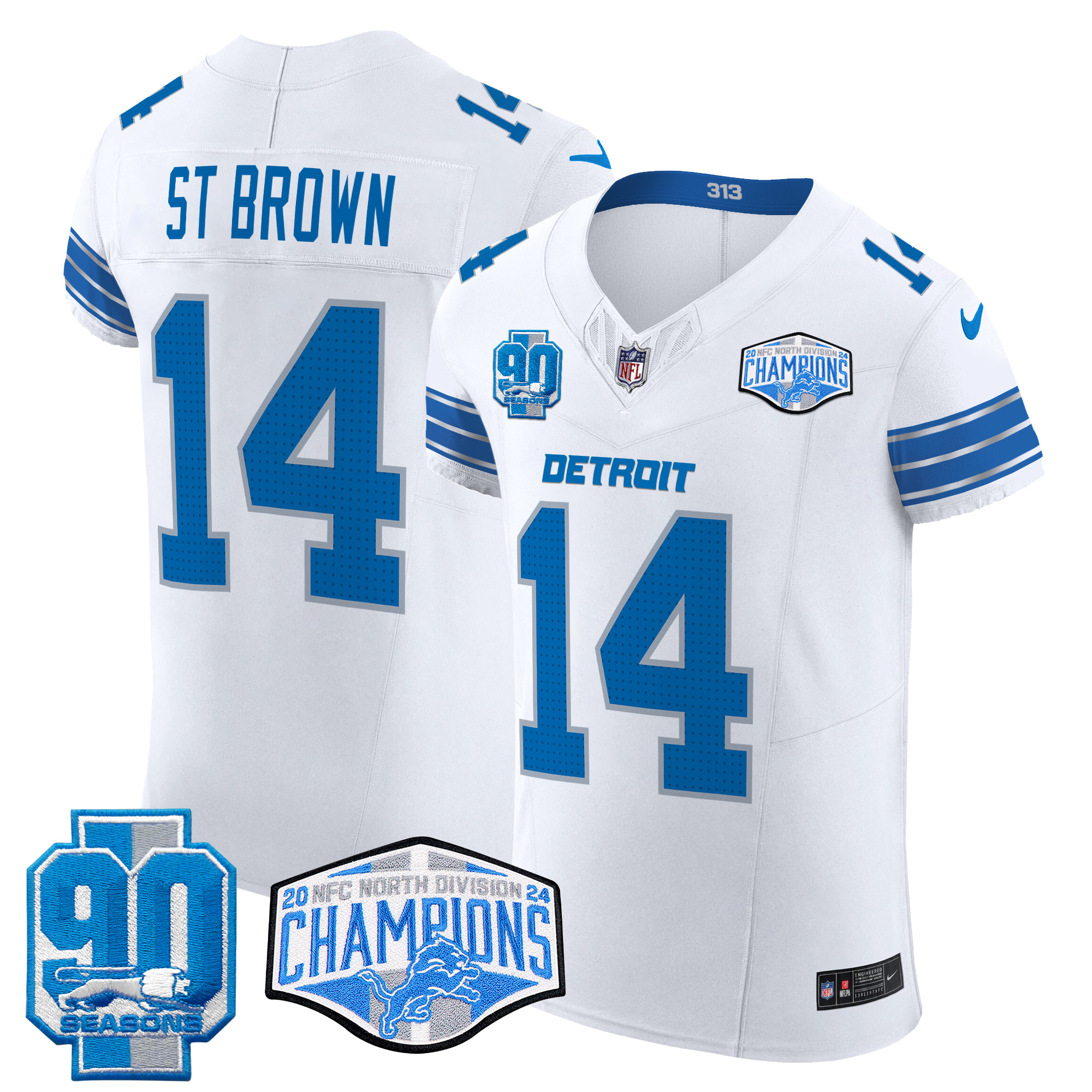 St. Brown Men's Detroit Lions 2024 NFC North Division Champions Patch Vapor Elite White Jersey - All Stitched