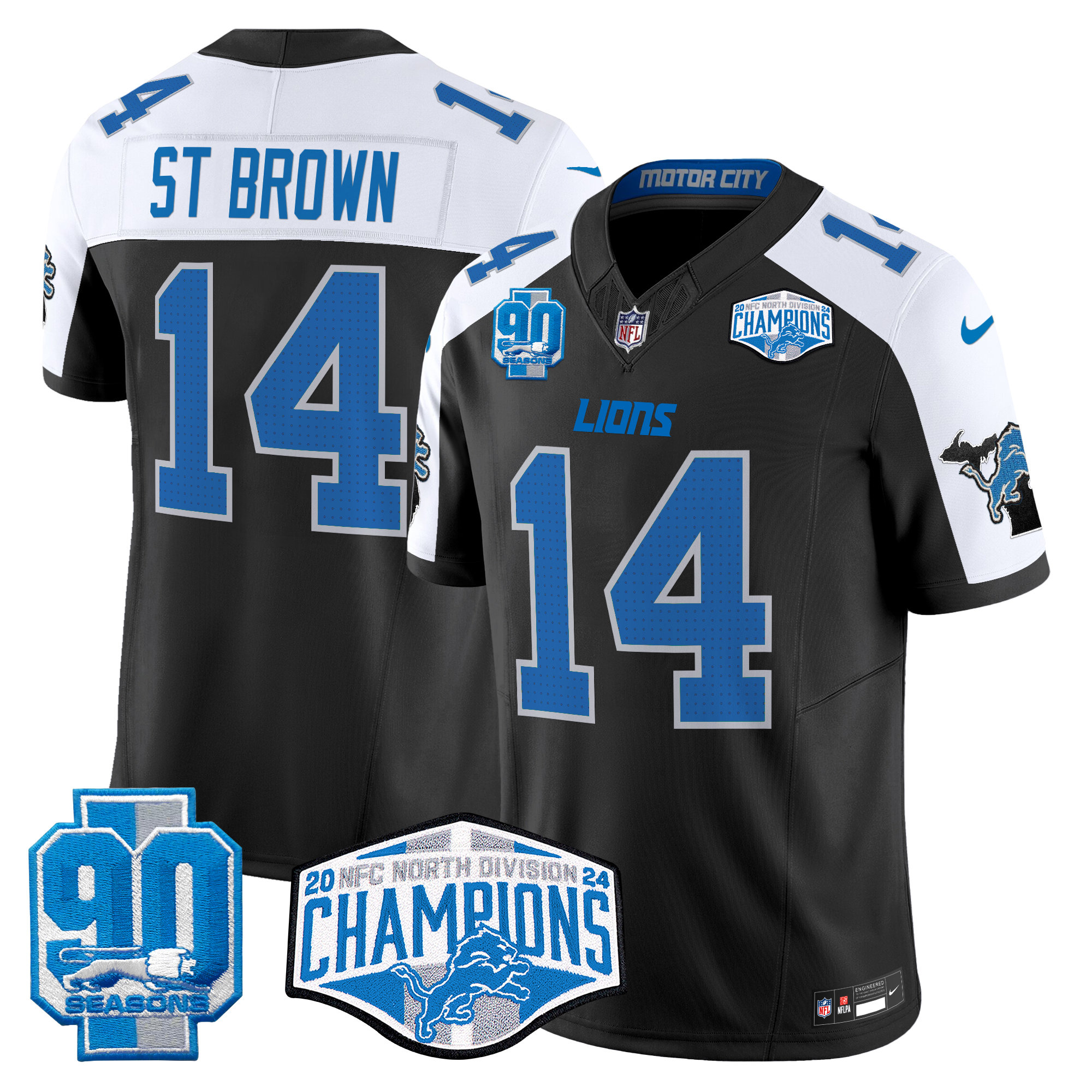 St. Brown Men's Detroit Lions 2024 NFC North Division Champions Patch Vapor Limited Black Alternate Jersey - All Stitched