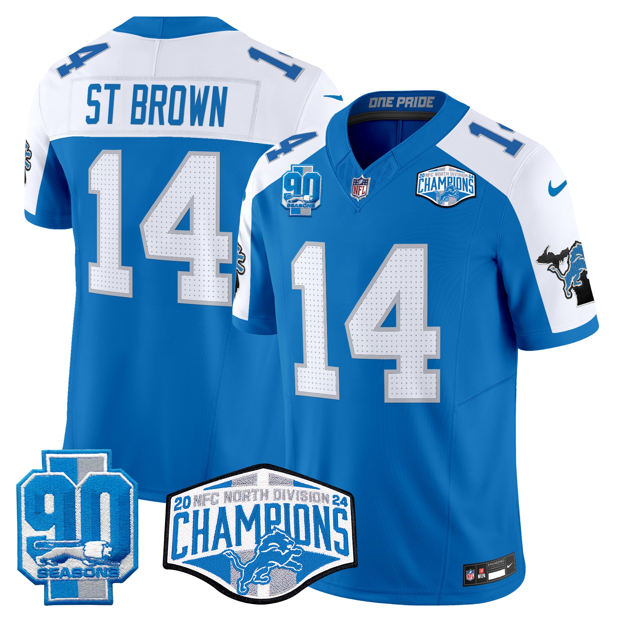 St. Brown Men's Detroit Lions 2024 NFC North Division Champions Patch Vapor Limited Blue Alternate Jersey - All Stitched
