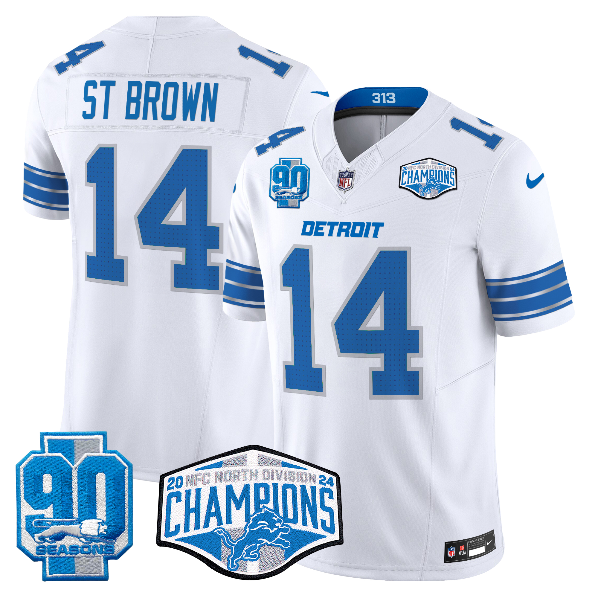 St. Brown Men's Detroit Lions 2024 NFC North Division Champions Patch Vapor Limited White Jersey - All Stitched