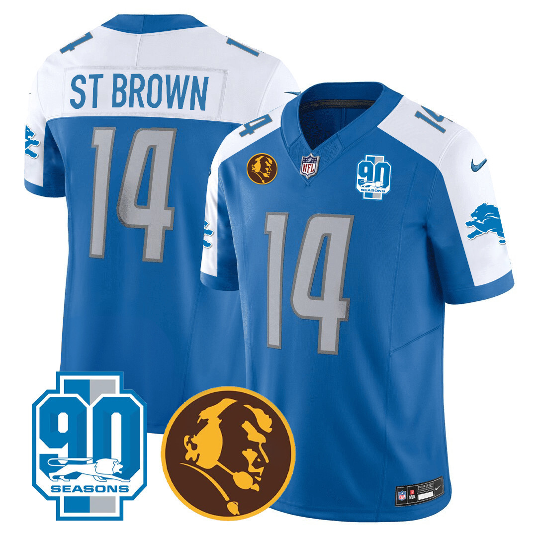 St. Brown Men's Detroit Lions 90th & John Madden Patch Blue Alternate Jersey - All Stitched