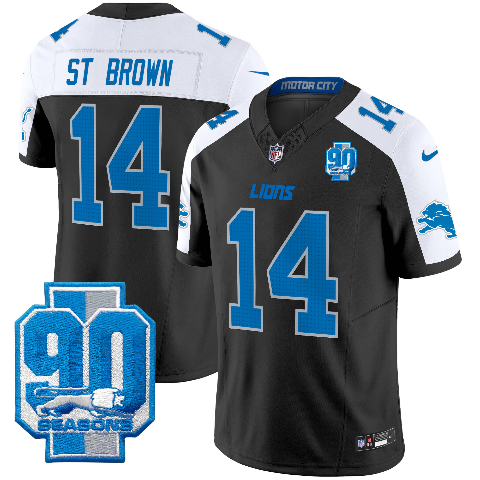 St. Brown Men's Detroit Lions 90th Year Patch Vapor Limited Black Alternate Jersey - All Stitched