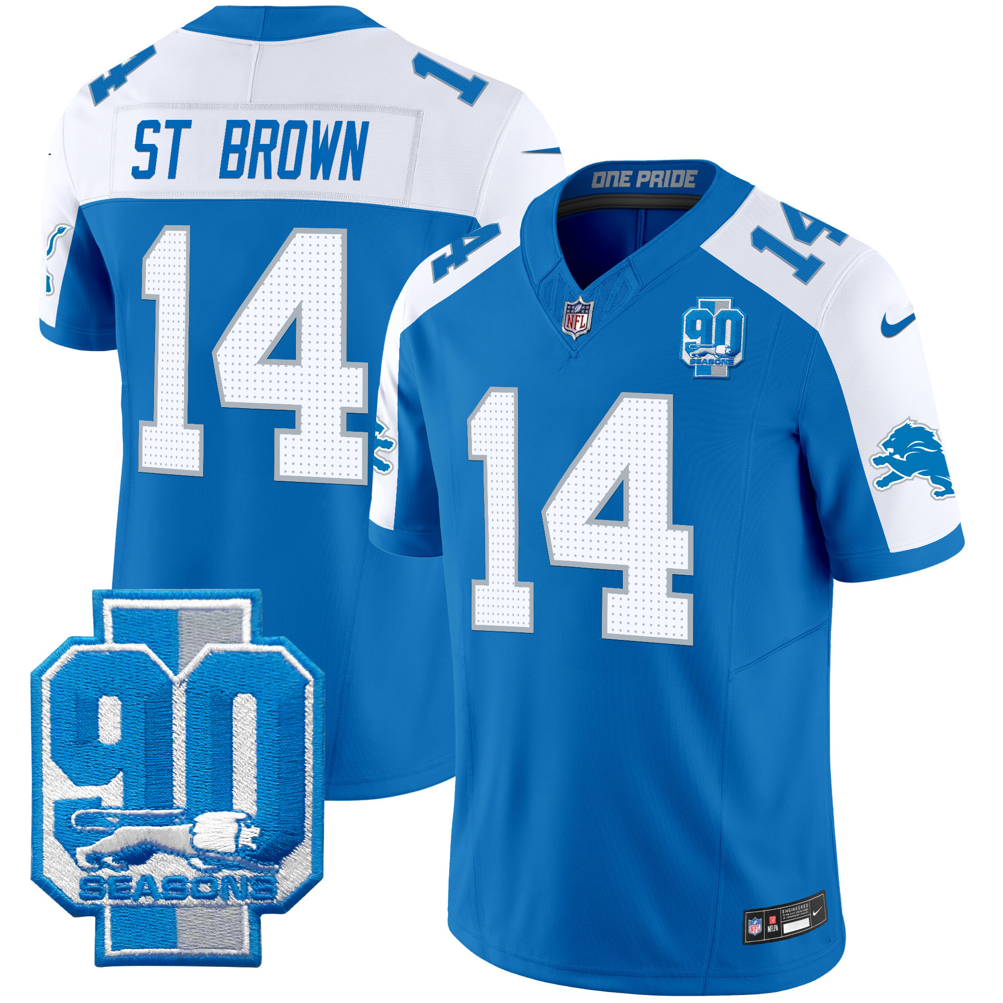 St. Brown Men's Detroit Lions 90th Year Patch Vapor Limited Blue Alternate Jersey - All Stitched