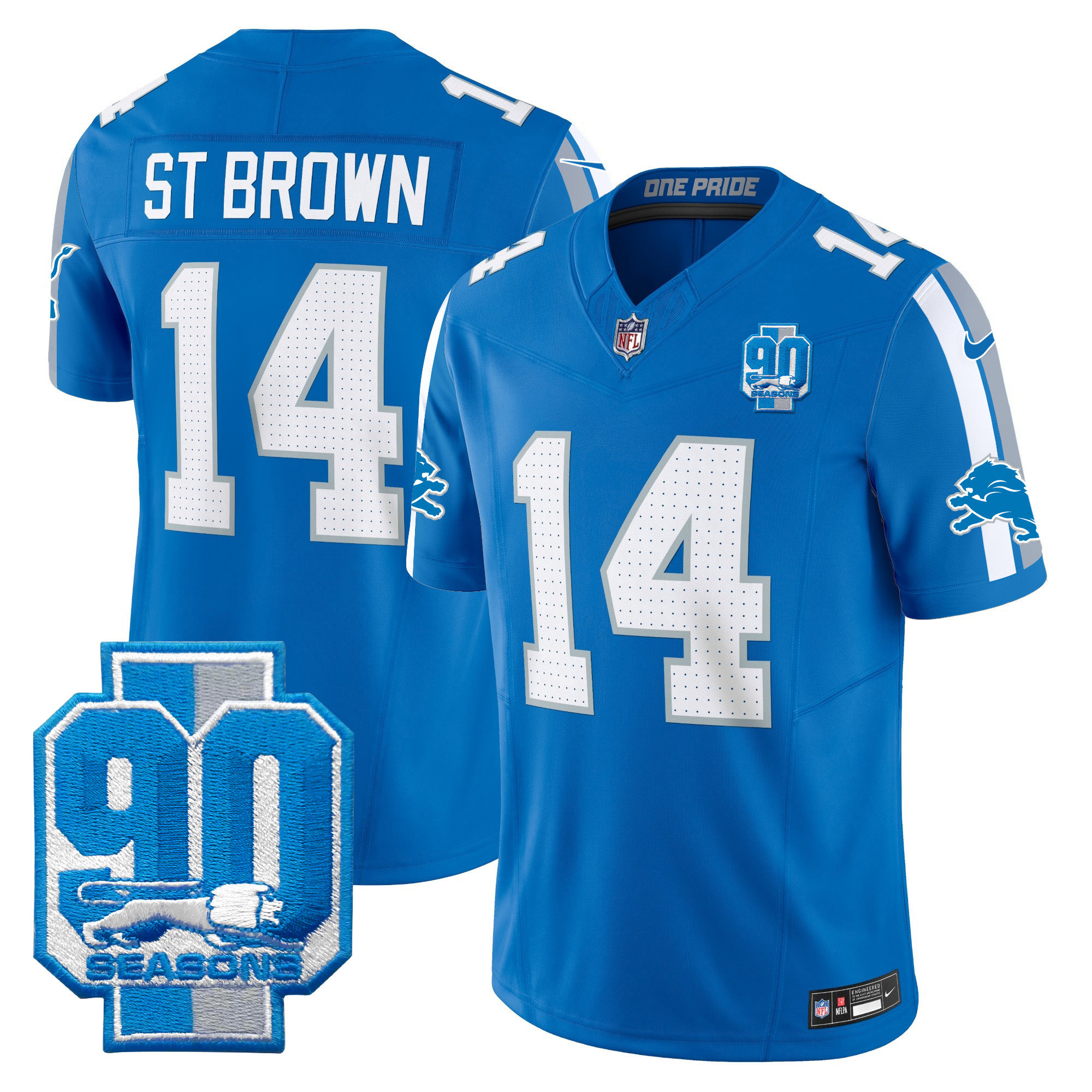 St. Brown Men's Detroit Lions 90th Year Patch Vapor Limited Blue Jersey - All Stitched