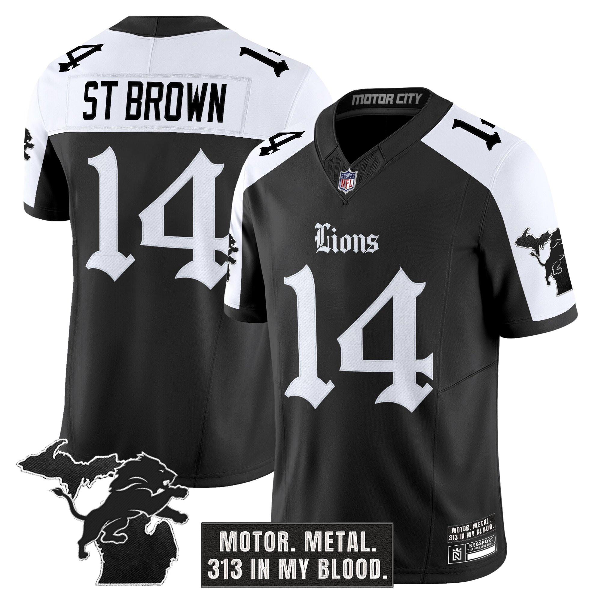 St. Brown Men's Detroit Lions 'Gothic Motor Grit Edition' Vapor Limited Alternate Jersey - All Stitched