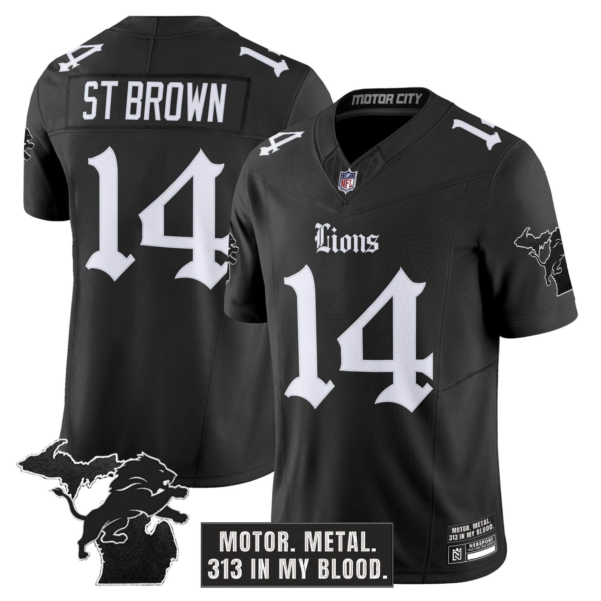 St. Brown Men's Detroit Lions 'Gothic Motor Grit Edition' Vapor Limited Black Jersey - All Stitched