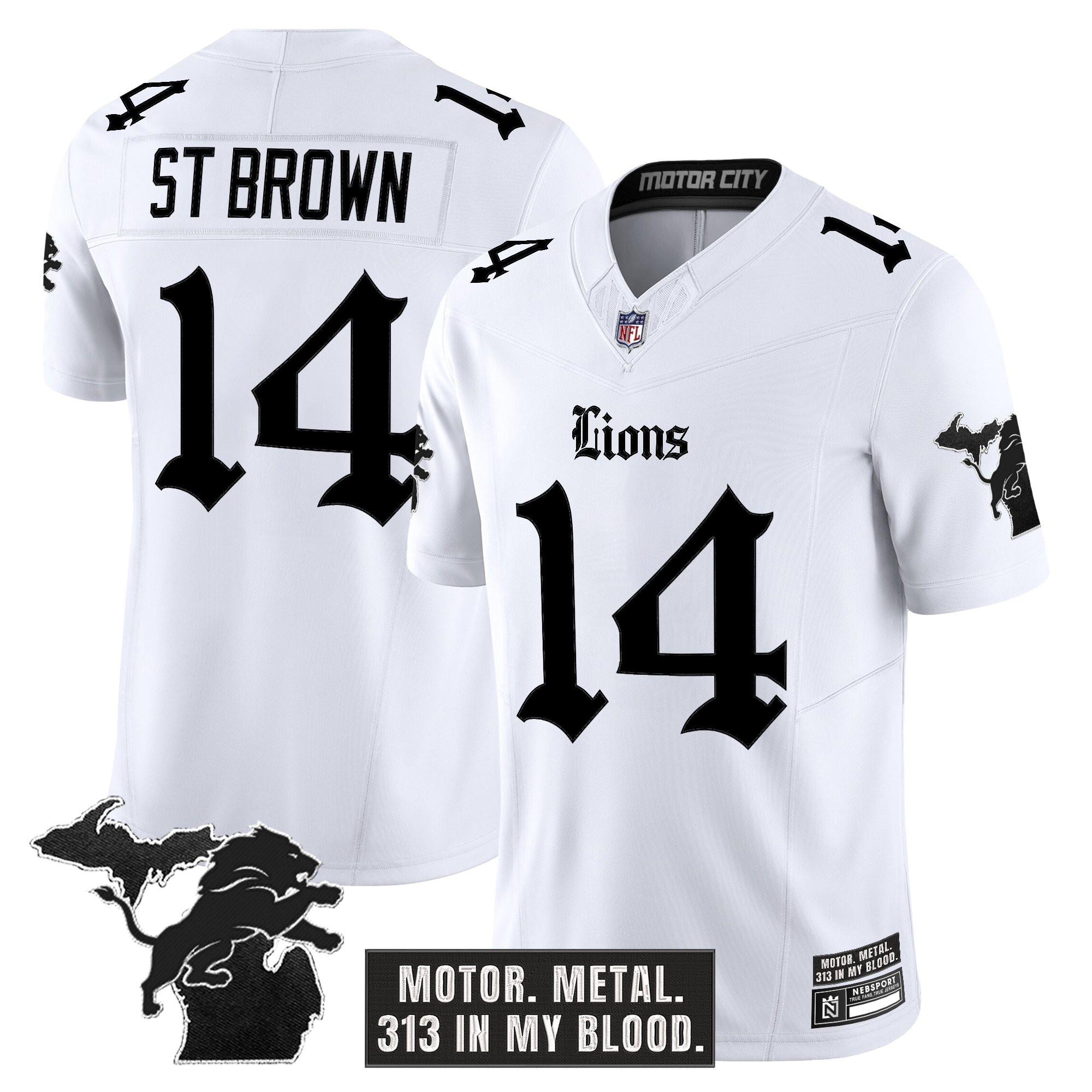 St. Brown Men's Detroit Lions 'Gothic Motor Grit Edition' Vapor Limited White Jersey - All Stitched