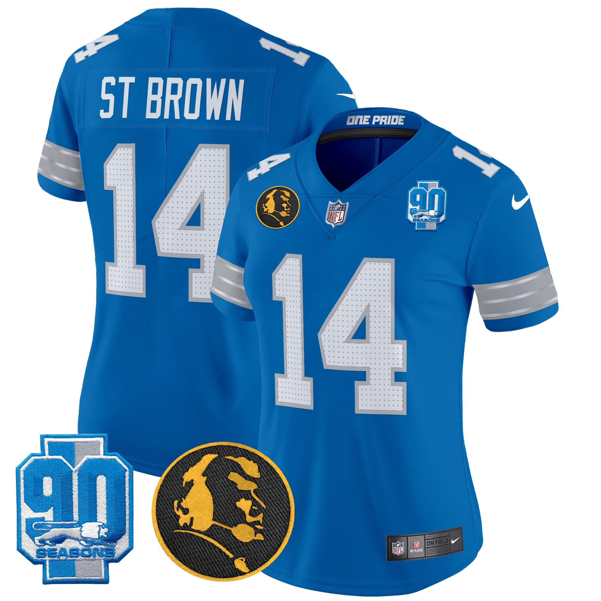 St. Brown Women's Detroit Lions 2024 90th & John Madden Patch Vapor Limited Blue Jersey - All Stitched